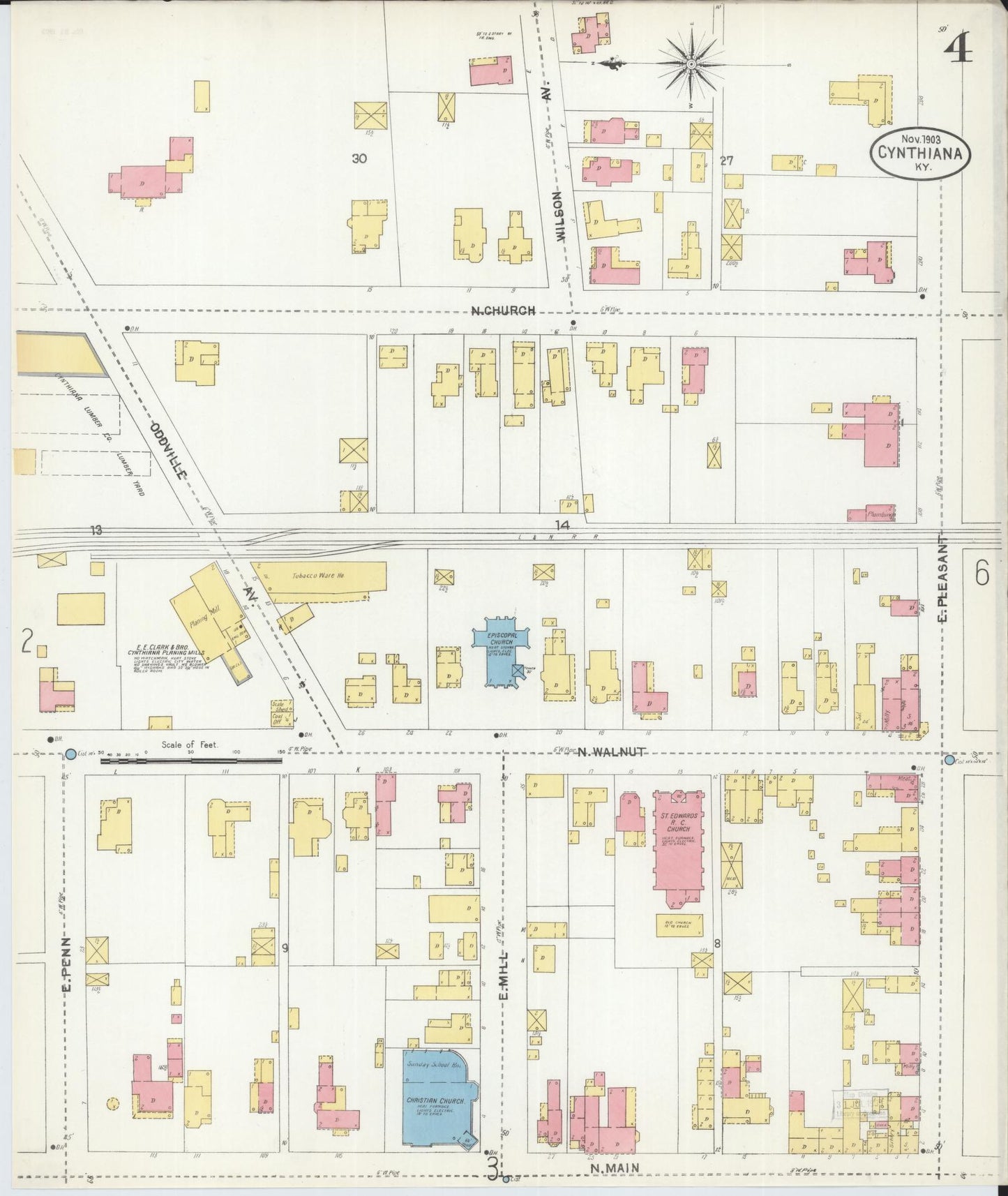 Sanborn Fire Insurance Map from Cynthiana, Harrison County, Kentucky (1903), Sheet #0004 - Historic Sanborn Fire Insurance Map Print, vintage old map wall art, antique decor, genealogy gift, Kentucky Kentucky map