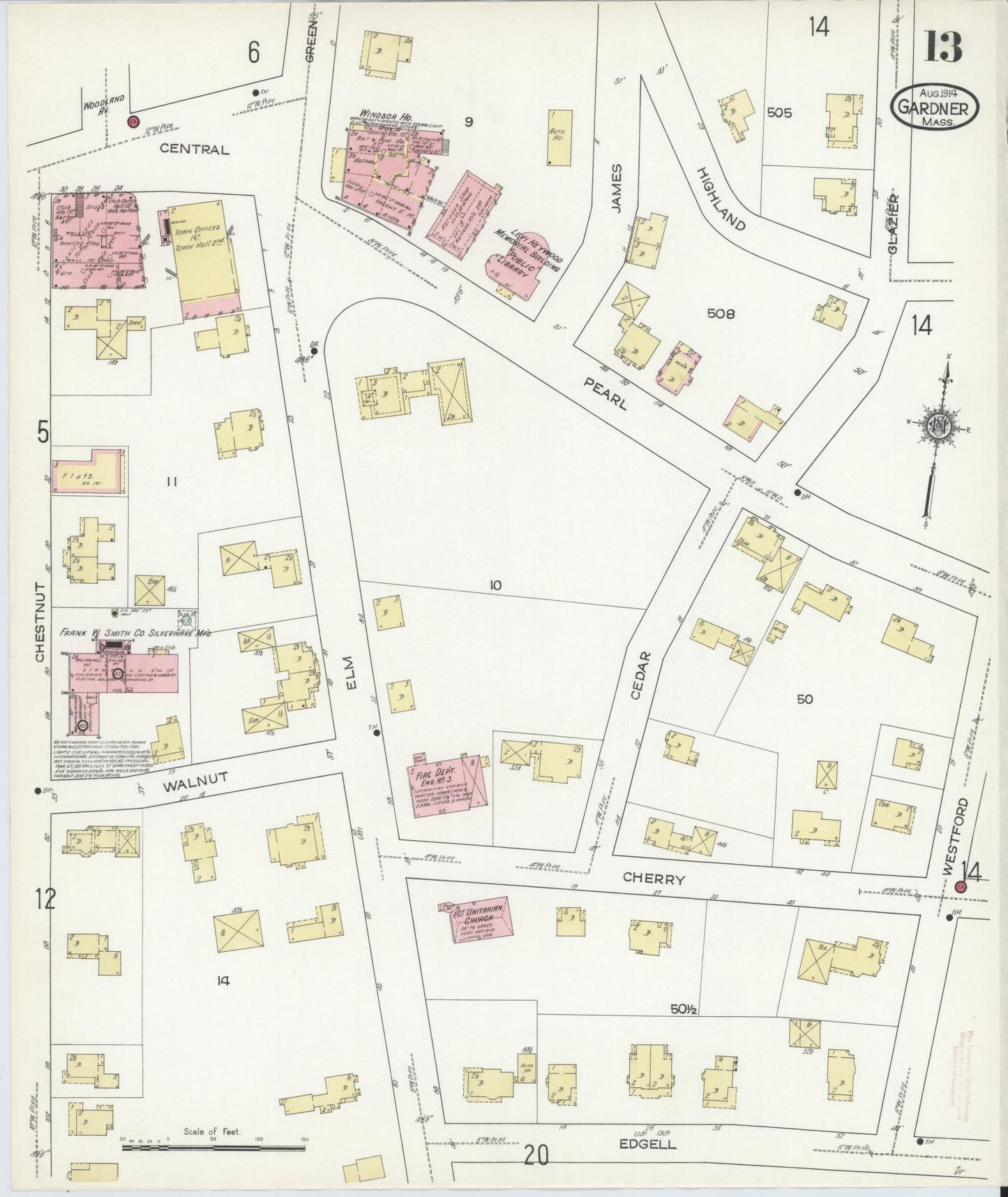 Sanborn Fire Insurance Map from Gardner, Worcester County, Massachusetts (1914), Sheet #0013 - Historic Sanborn Fire Insurance Map Print, vintage old map wall art, antique decor, genealogy gift, Massachusetts Massachusetts map