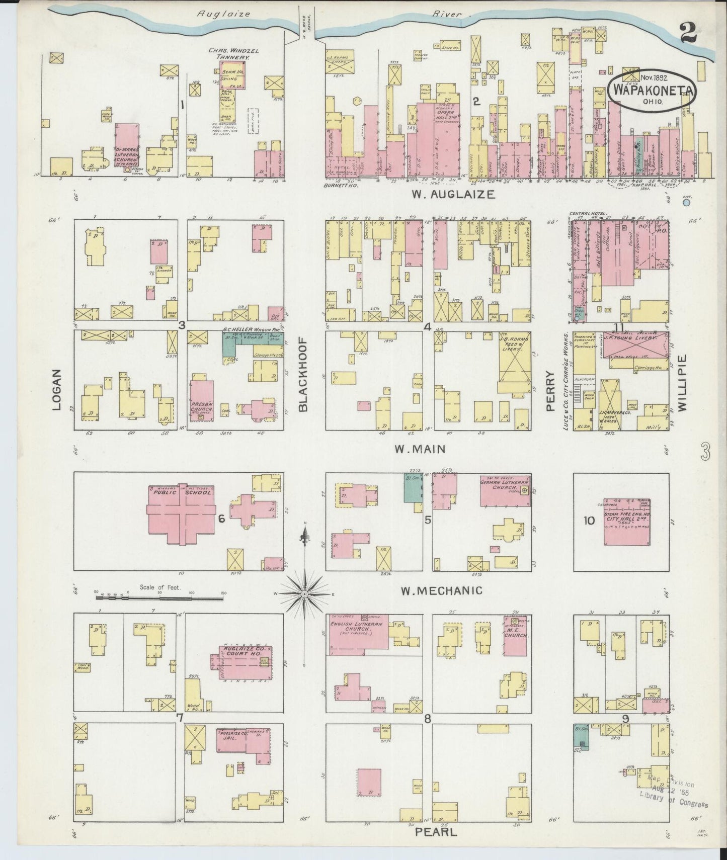 Sanborn Fire Insurance Map from Wapakoneta, Auglaize County, Ohio (1892), Sheet #0002 - Historic Sanborn Fire Insurance Map Print, vintage old map wall art, antique decor, genealogy gift, Ohio Ohio map