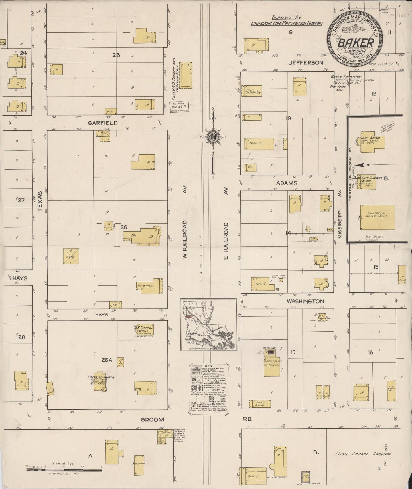 Sanborn Fire Insurance Map from Baker, East Baton Rouge Parish, Louisiana (1922), Sheet #0001 - Historic Sanborn Fire Insurance Map Print, vintage old map wall art, antique decor, genealogy gift, Louisiana Louisiana map