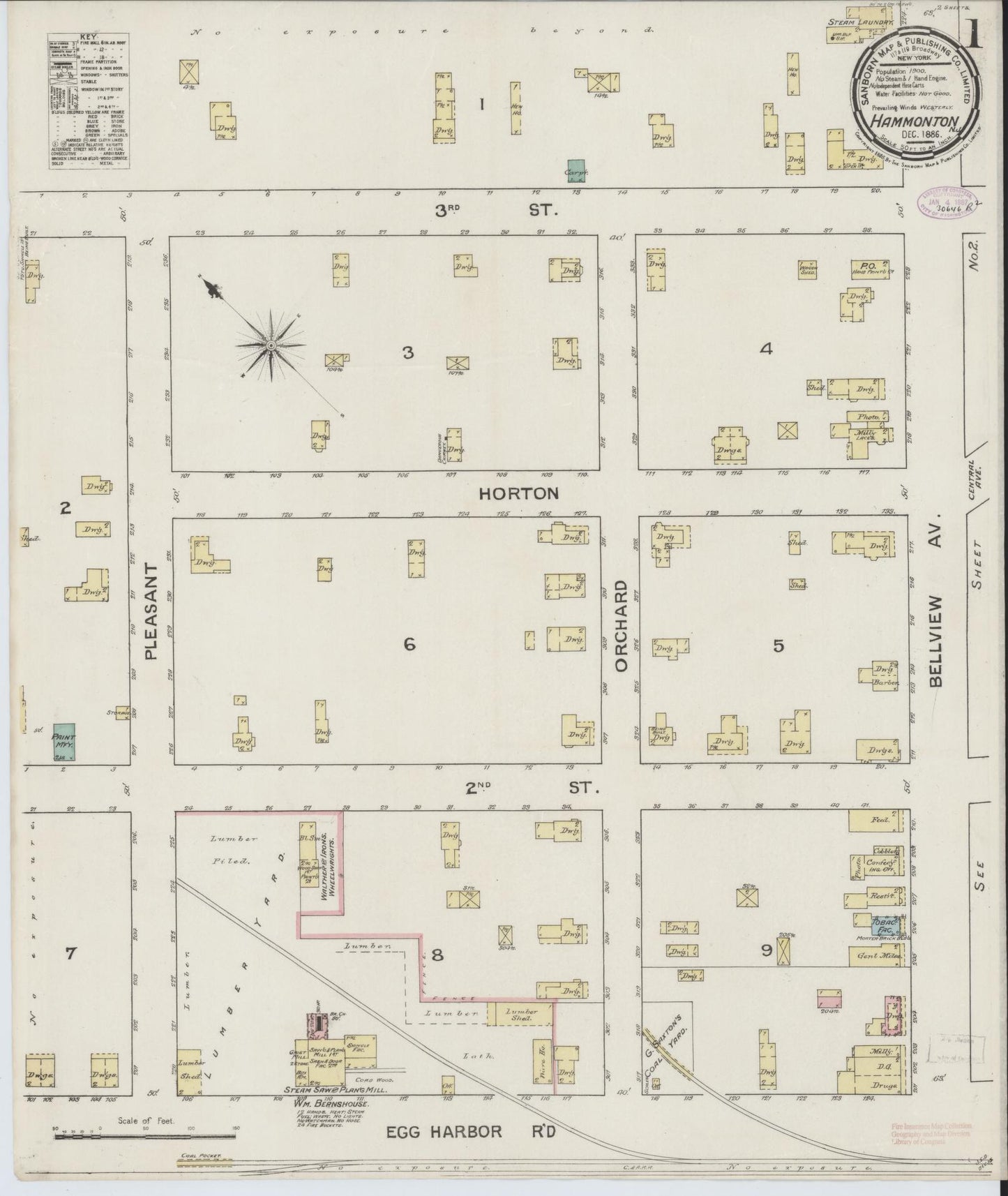 Sanborn Fire Insurance Map from Hammonton, Atlantic County, New Jersey. (1886) – Historic Sanborn Fire Insurance Map Print