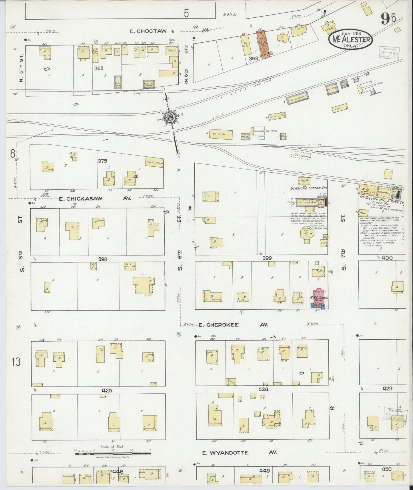 Sanborn Fire Insurance Map from McAlester, Pittsburg County, Oklahoma (1918), Sheet #0009 - Historic Sanborn Fire Insurance Map Print, vintage old map wall art, antique decor, genealogy gift, Oklahoma Oklahoma map