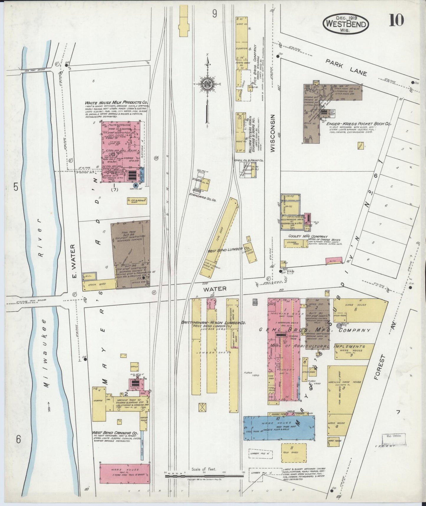 Sanborn Fire Insurance Map from West Bend, Washington County, Wisconsin (1919), Sheet #0010 - Complete Map Set gallery image, historic Sanborn map, vintage wall art, Wisconsin Wisconsin