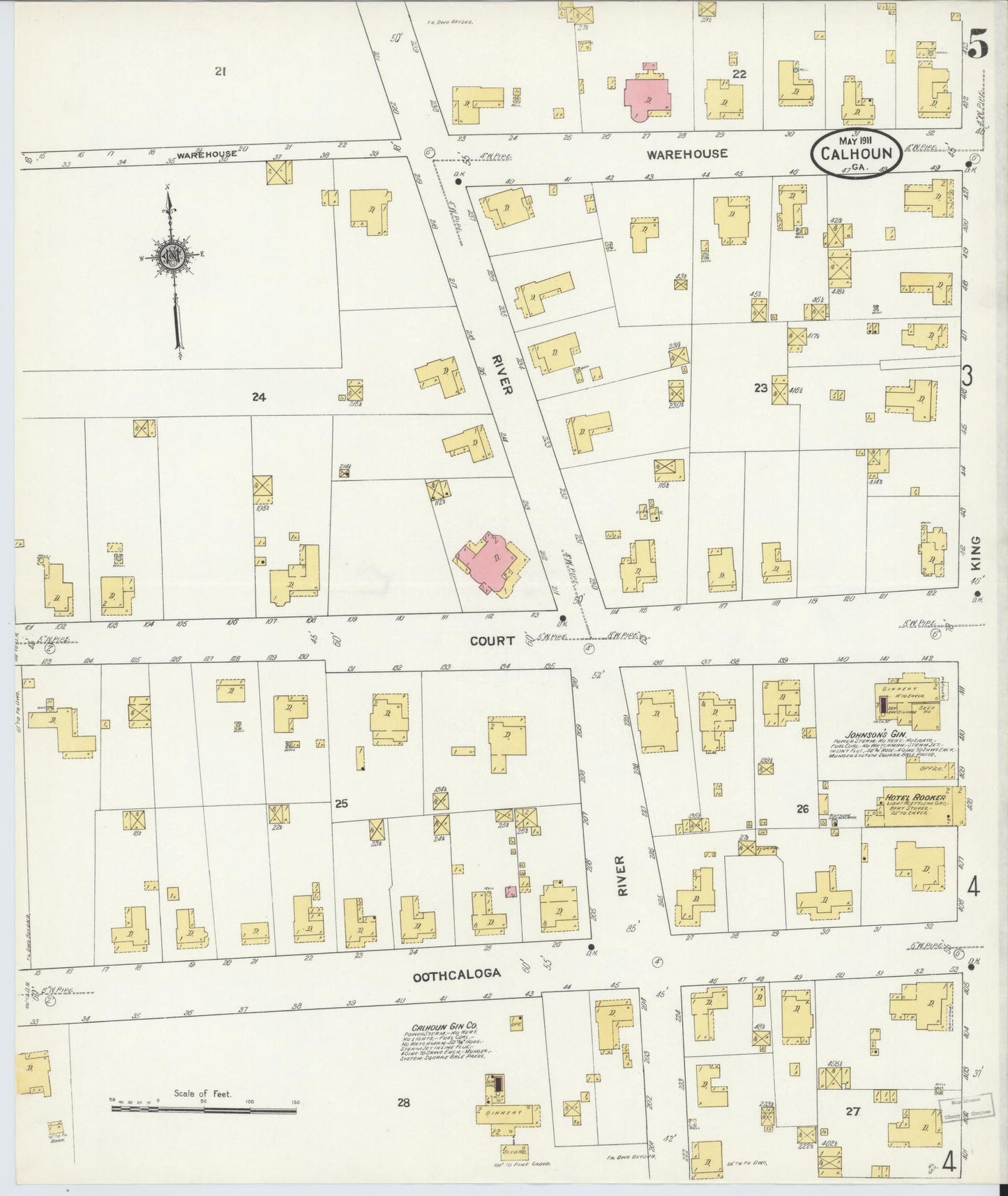 Sanborn Fire Insurance Map from Calhoun, Gordon County, Georgia (1911), Sheet #0005 - Complete Map Set gallery image, historic Sanborn map, vintage wall art, Georgia Georgia