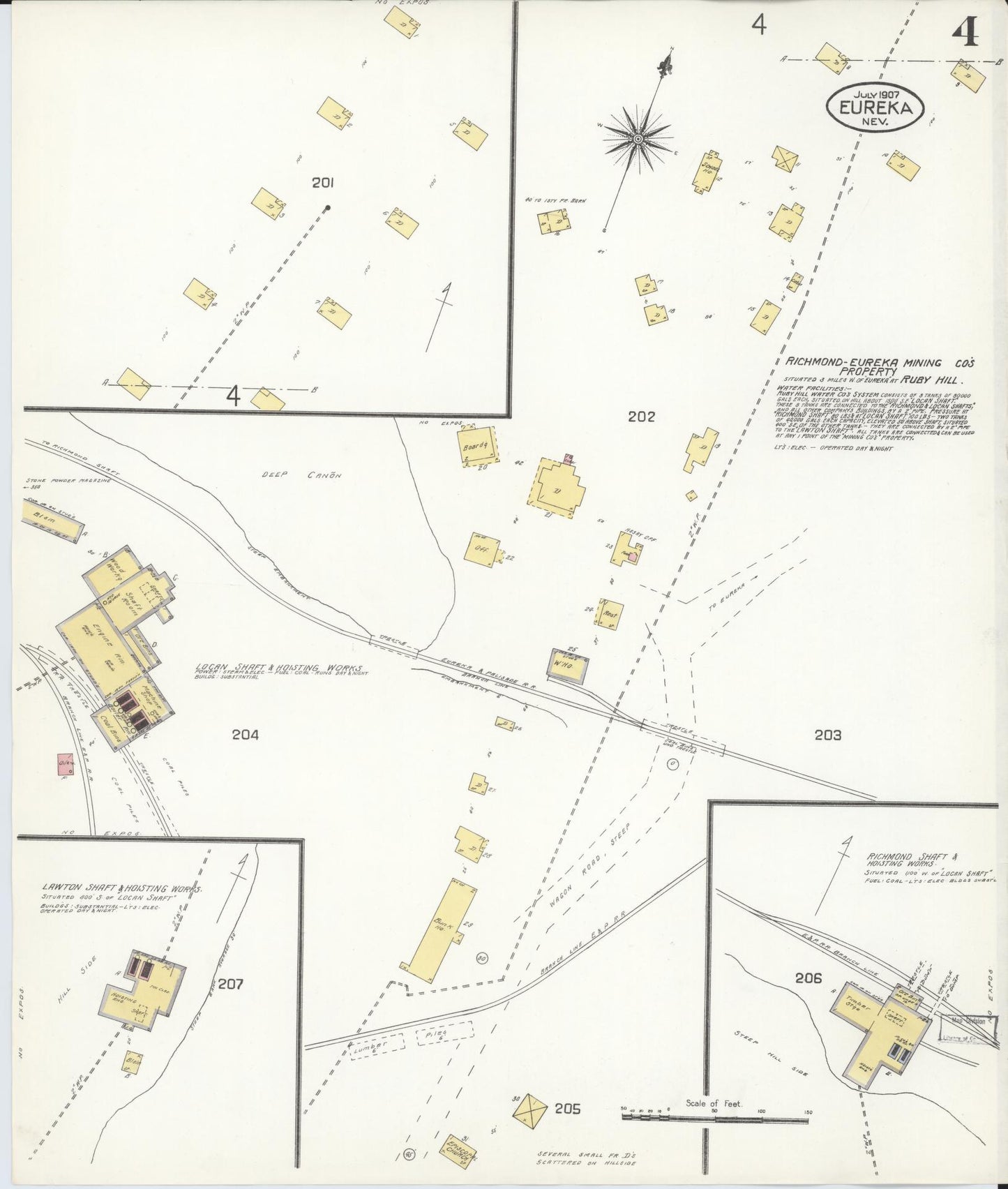 Sanborn Fire Insurance Map from Eureka, Eureka County, Nevada (1907), Sheet #0004 - Complete Map Set gallery image, historic Sanborn map, vintage wall art, Nevada Nevada