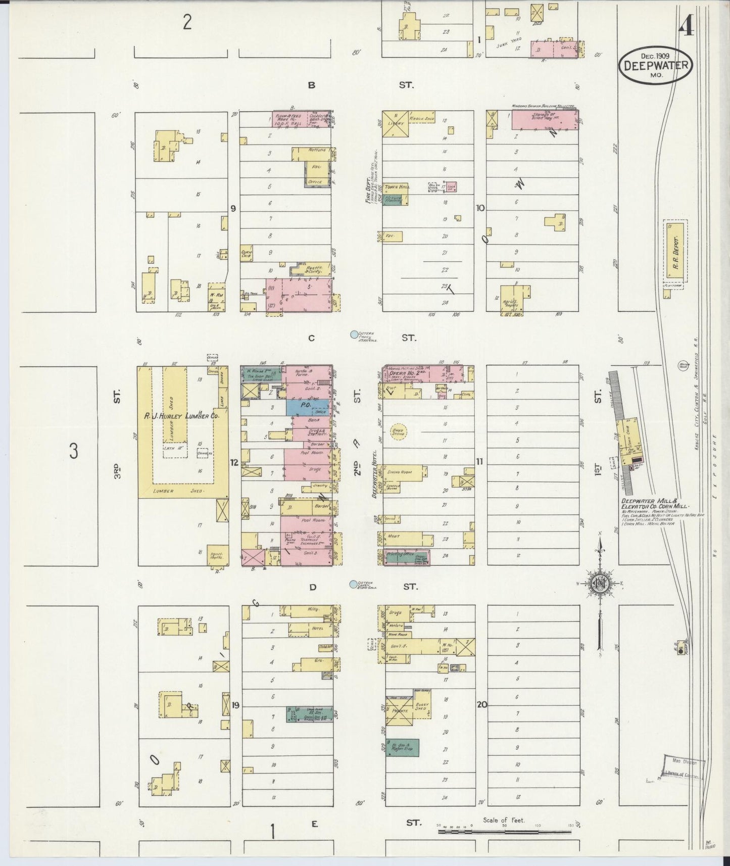 Sanborn Fire Insurance Map from Deepwater, Henry County, Missouri (1909), Sheet #0004 - Historic Sanborn Fire Insurance Map Print, vintage old map wall art, antique decor, genealogy gift, Missouri Missouri map