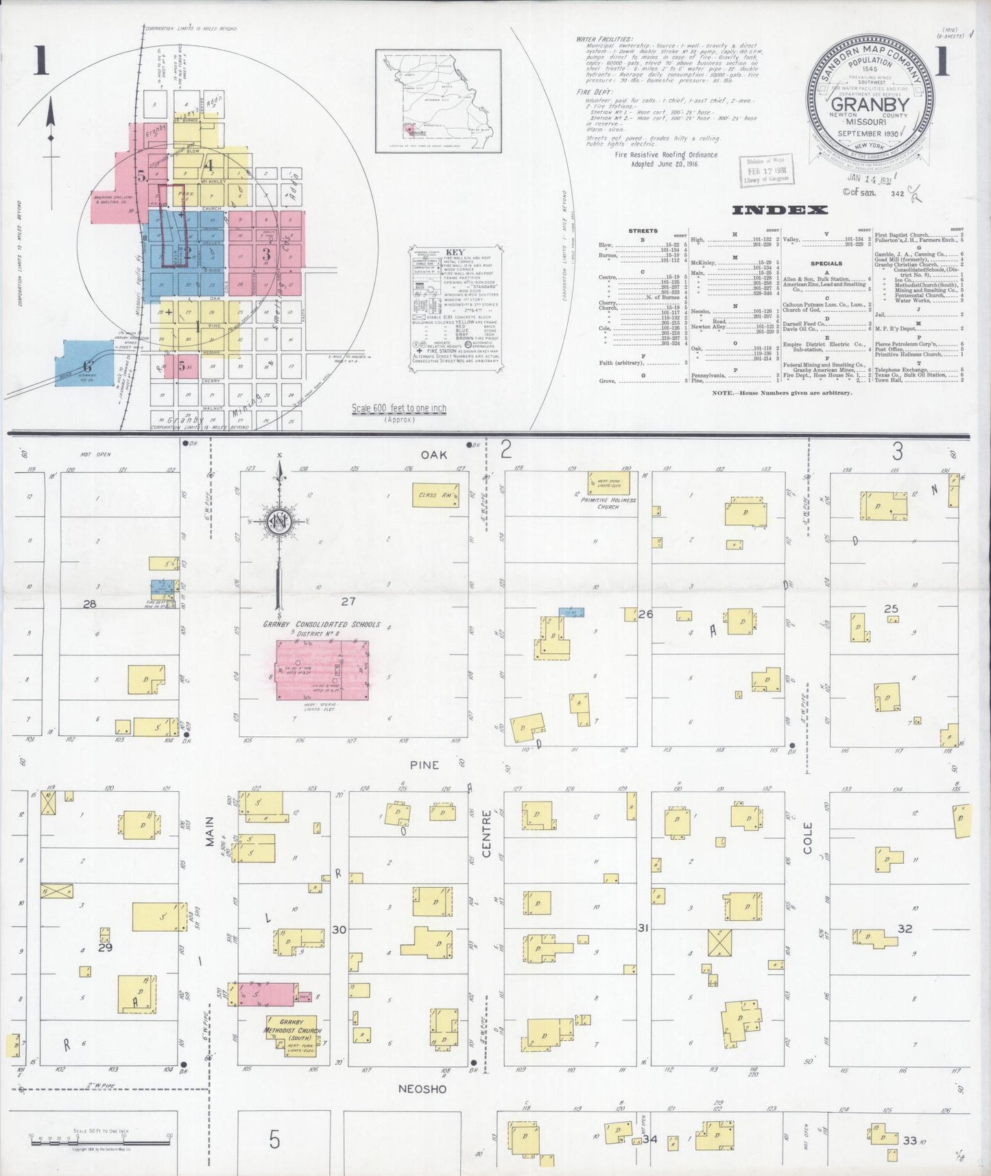 Sanborn Fire Insurance Map from Granby, Newton County, Missouri (1930), Sheet #0001 - Historic Sanborn Fire Insurance Map Print, vintage old map wall art, antique decor, genealogy gift, Missouri Missouri map