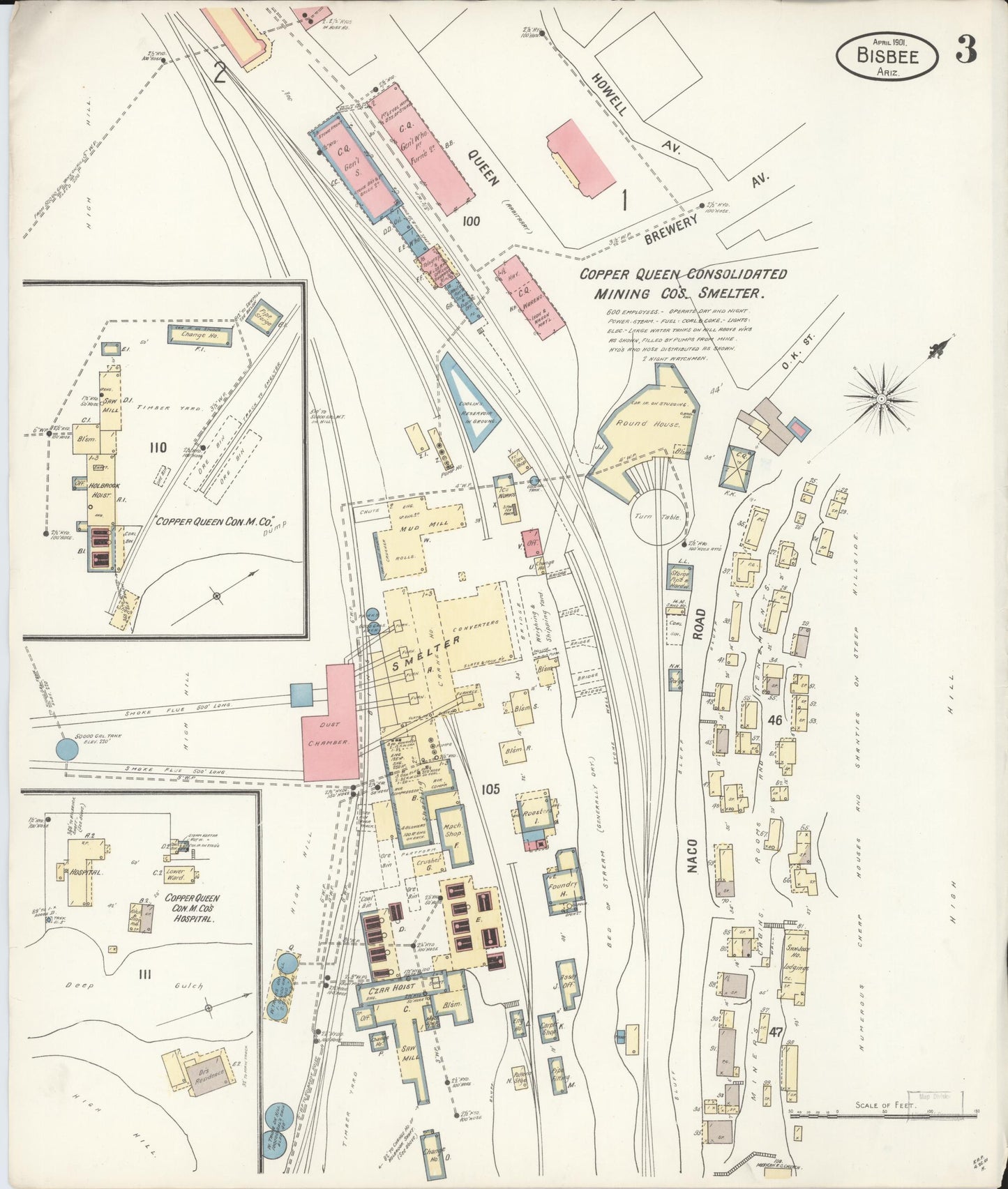 Sanborn Fire Insurance Map from Bisbee, Cochise County, Arizona (1901), Sheet #0003 - Complete Map Set gallery image, historic Sanborn map, vintage wall art, Arizona Arizona