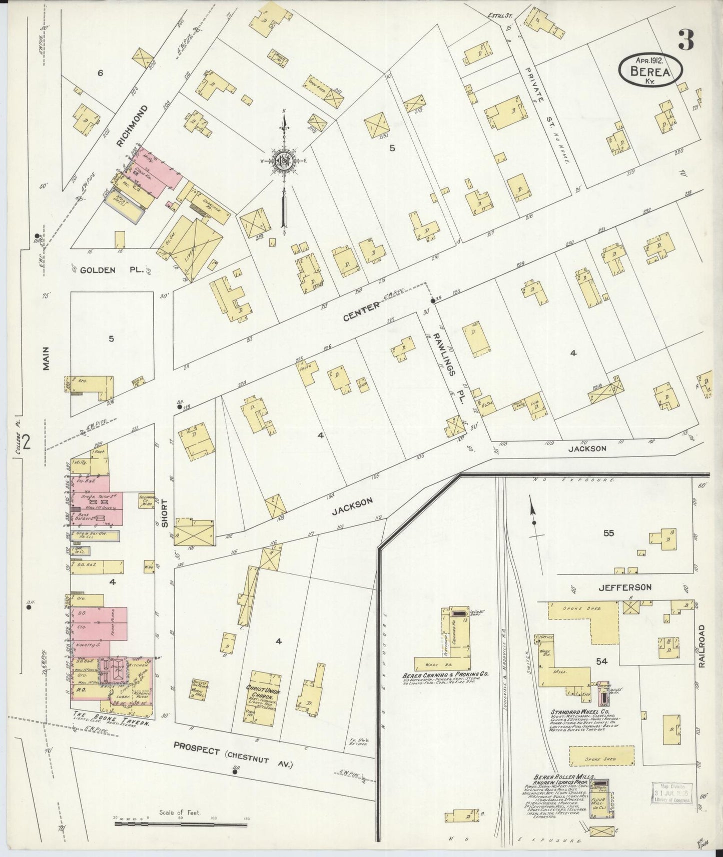 Sanborn Fire Insurance Map from Berea, Madison County, Kentucky (1912), Sheet #0003 - Complete Map Set gallery image, historic Sanborn map, vintage wall art, Kentucky Kentucky