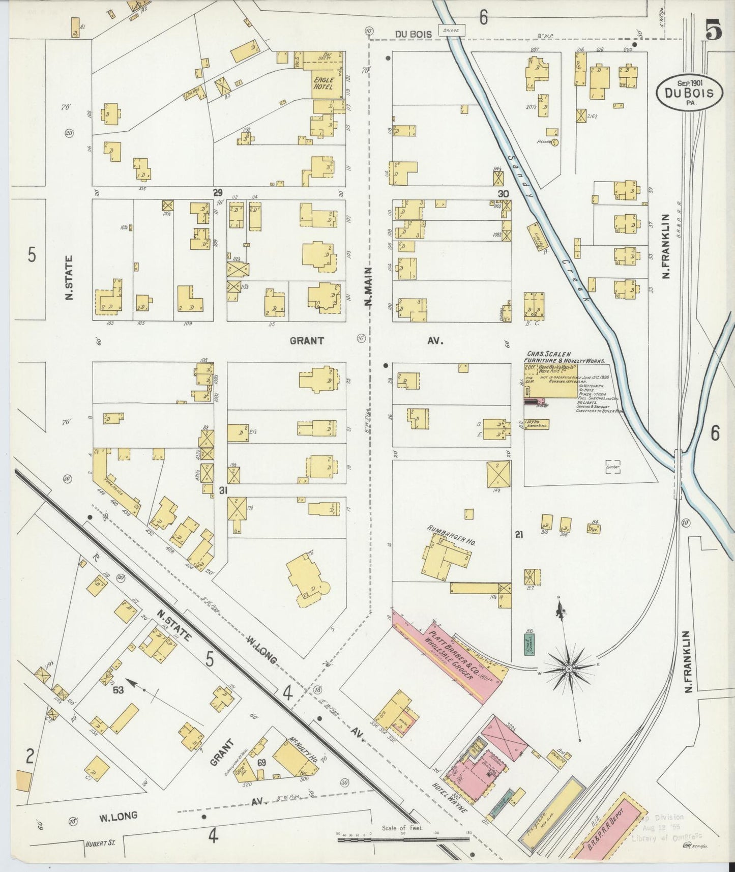 Sanborn Fire Insurance Map from Du Bois, Clearfield County, Pennsylvania (1901), Sheet #0005 - Historic Sanborn Fire Insurance Map Print, vintage old map wall art, antique decor, genealogy gift, Pennsylvania Pennsylvania map