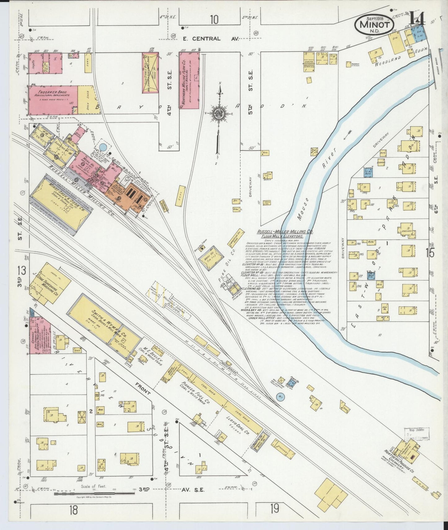 Sanborn Fire Insurance Map from Minot, Ward County, North Dakota (1918), Sheet #0014 - Historic Sanborn Fire Insurance Map Print, vintage old map wall art, antique decor, genealogy gift, North Dakota North Dakota map