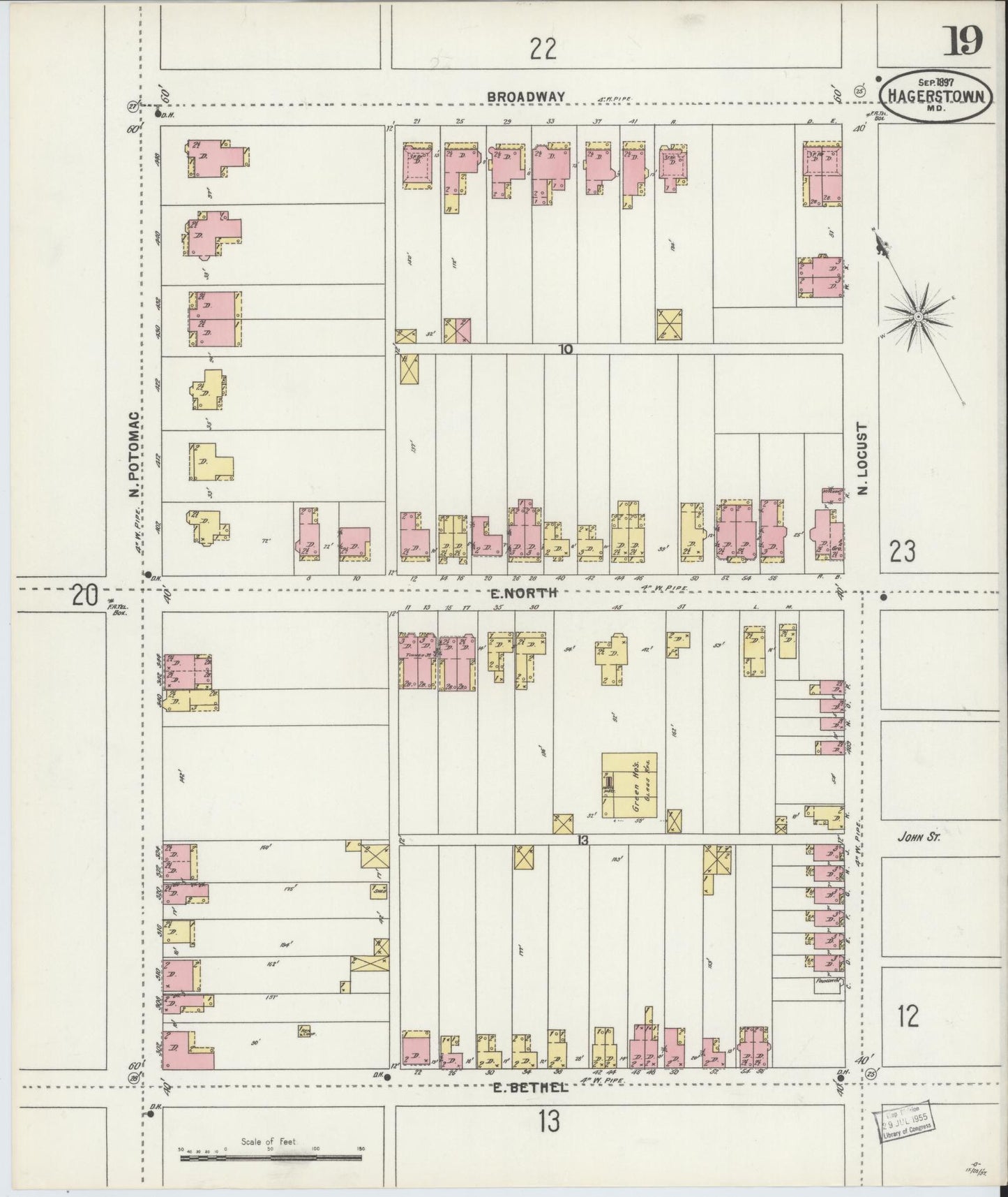 Washington, Maryland - 1897 - Sanborn Fire Insurance Map, Sheet #0019 - Historic Sanborn Fire Insurance Map Print, Washington Maryland 1897 0019 vintage old map wall art