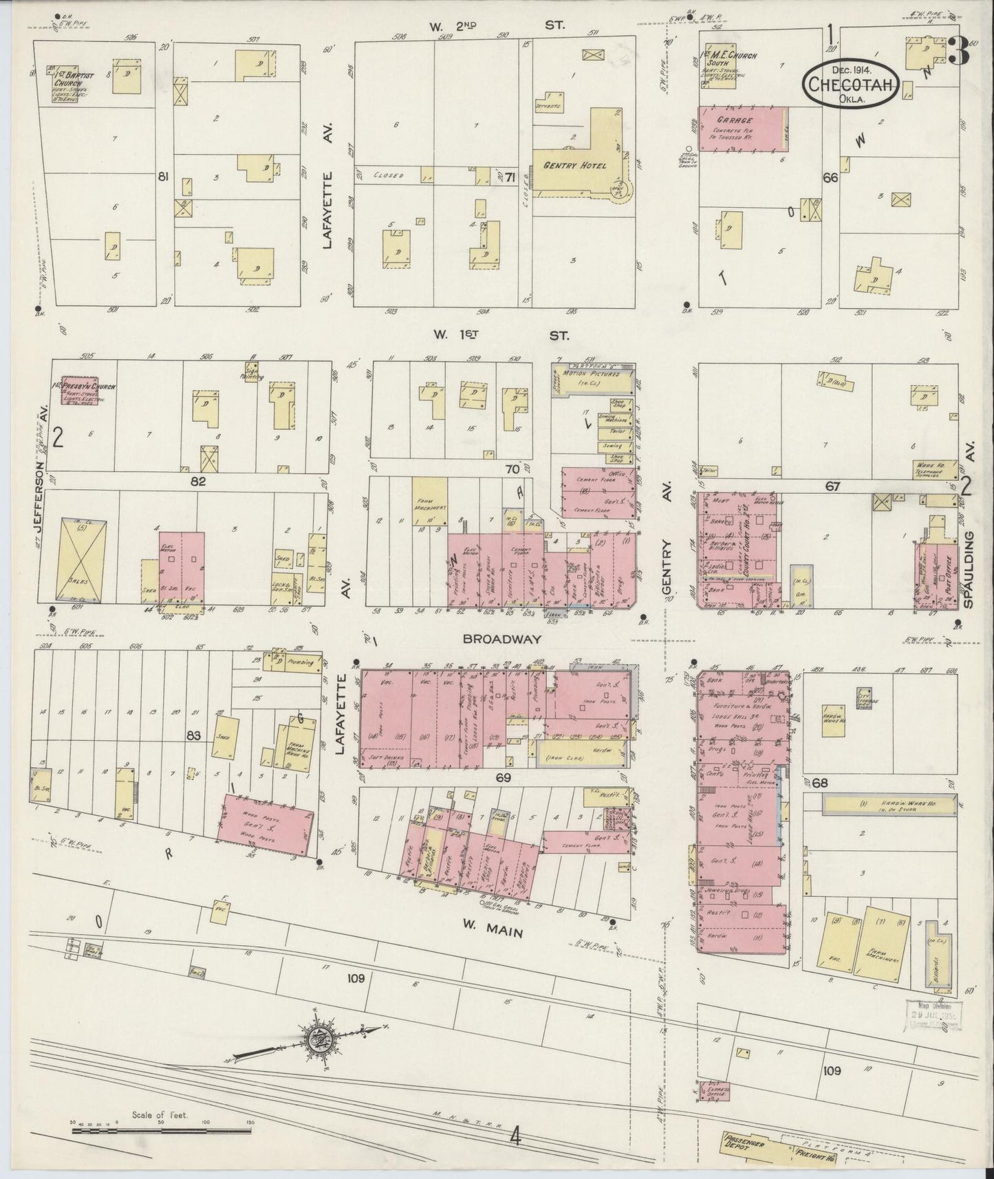 Sanborn Fire Insurance Map from Checotah, McIntosch County, Oklahoma (1914), Sheet #0003 - Historic Sanborn Fire Insurance Map Print, vintage old map wall art, antique decor, genealogy gift, Oklahoma Oklahoma map