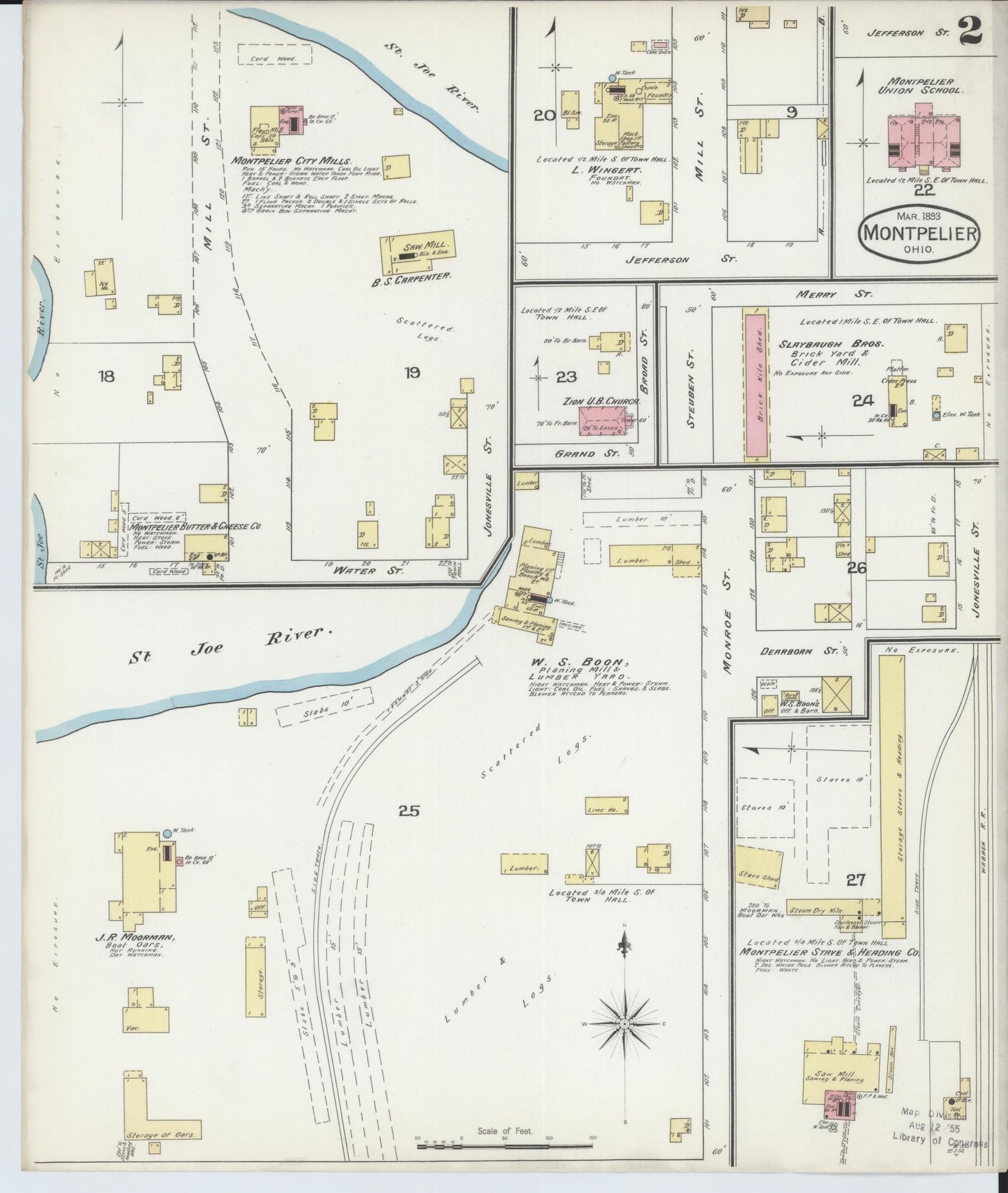 Sanborn Fire Insurance Map from Montpelier, Williams County, Ohio (1893), Sheet #0002 - Complete Map Set gallery image, historic Sanborn map, vintage wall art, Ohio Ohio
