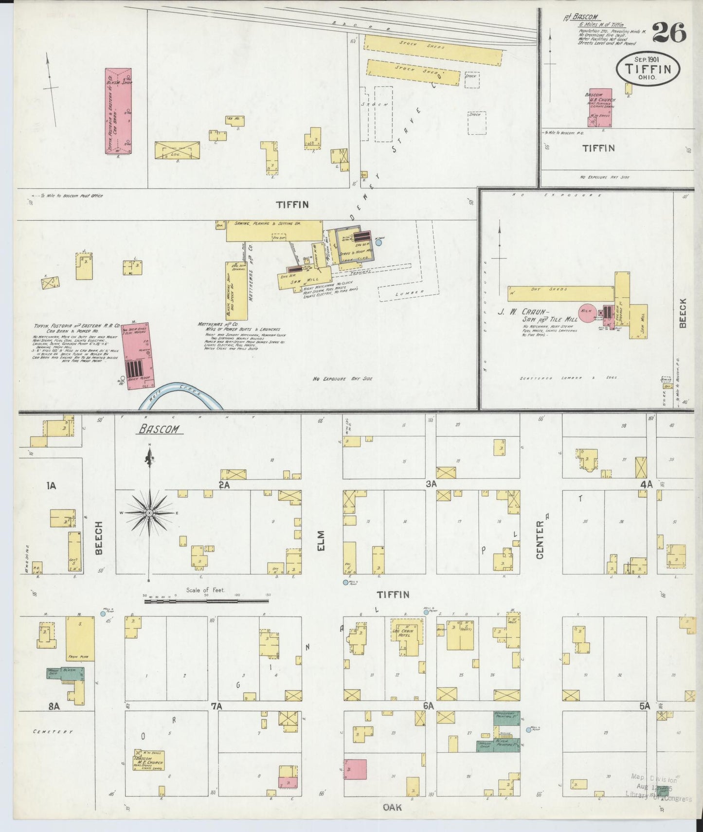 Sanborn Fire Insurance Map from Tiffin, Seneca County, Ohio (1901), Sheet #0026 - Historic Sanborn Fire Insurance Map Print, vintage old map wall art, antique decor, genealogy gift, Ohio Ohio map
