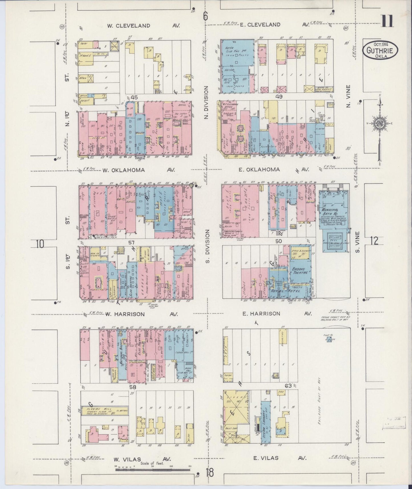Sanborn Fire Insurance Map from Guthrie, Logan County, Oklahoma (1914), Sheet #0011 - Historic Sanborn Fire Insurance Map Print, vintage old map wall art, antique decor, genealogy gift, Oklahoma Oklahoma map