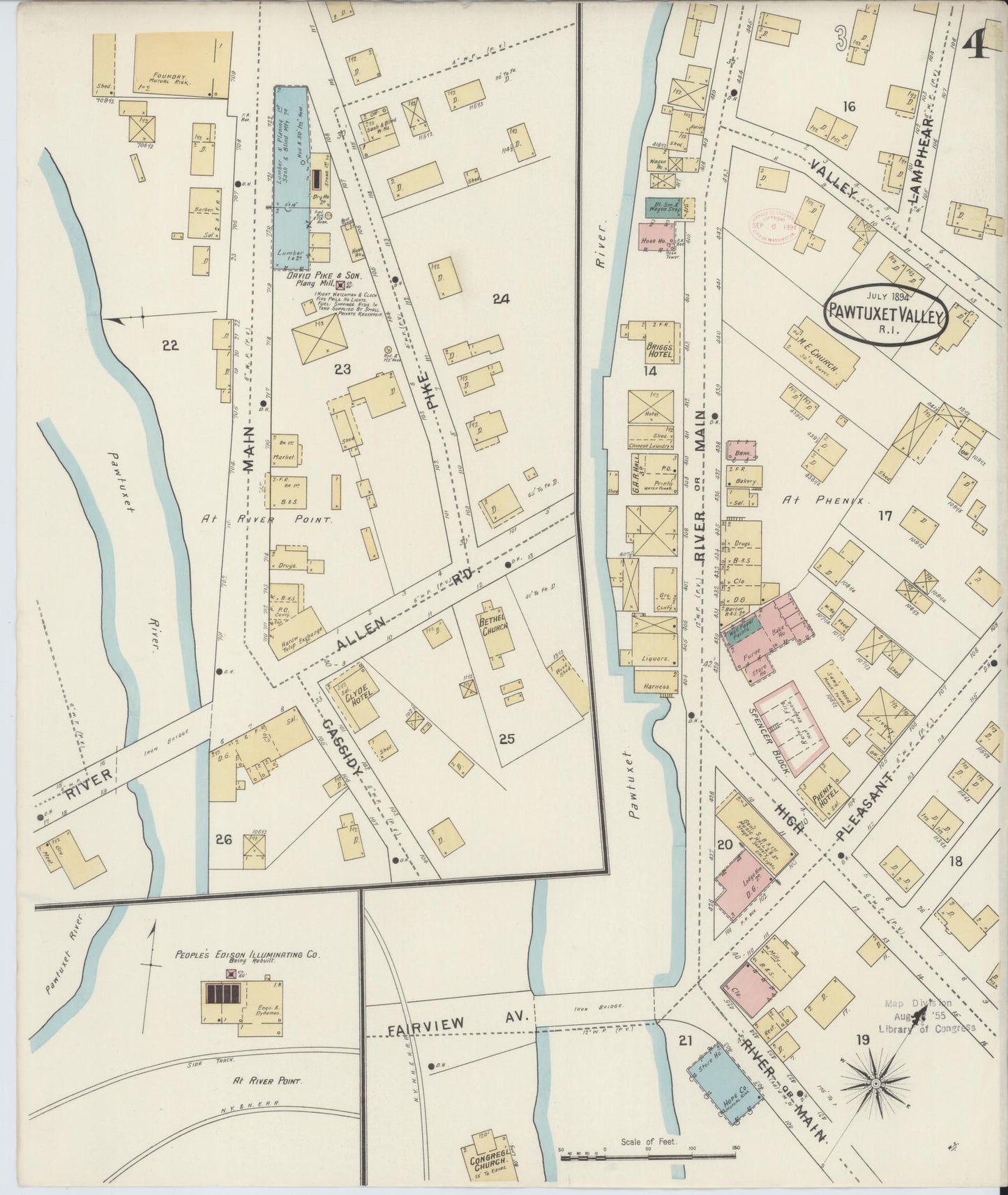 Sanborn Fire Insurance Map from Pawtuxet Valley, Kent and Providence Counties, Rhode Island (1894), Sheet #0004 - Historic Sanborn Fire Insurance Map Print, vintage old map wall art, antique decor, genealogy gift, Washington Washington map