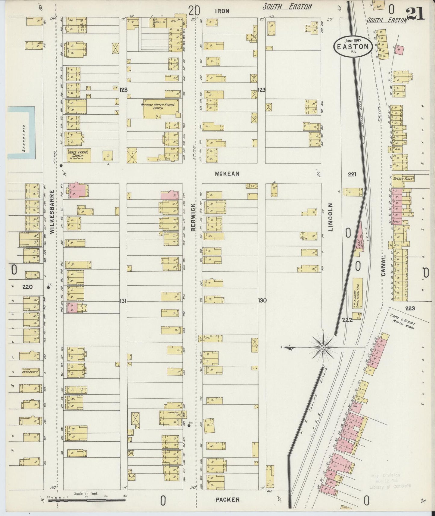 Sanborn Fire Insurance Map from Easton, Northampton County, Pennsylvania (1897), Sheet #0021 - Historic Sanborn Fire Insurance Map Print, vintage old map wall art, antique decor, genealogy gift, Pennsylvania Pennsylvania map