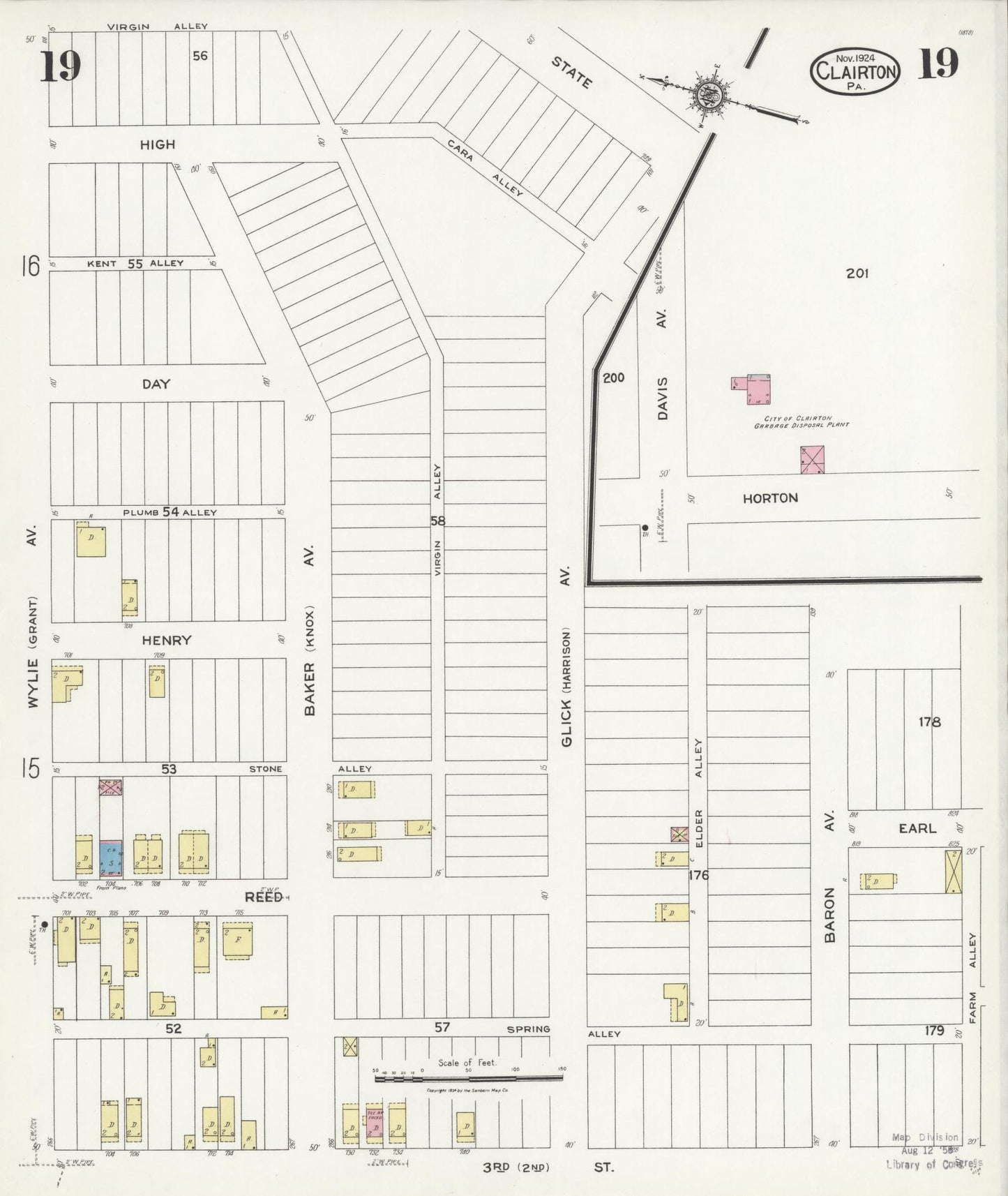 Sanborn Fire Insurance Map from Clairton, Allegheny County, Pennsylvania (1924), Sheet #0019 - Historic Sanborn Fire Insurance Map Print, vintage old map wall art, antique decor, genealogy gift, Pennsylvania Pennsylvania map
