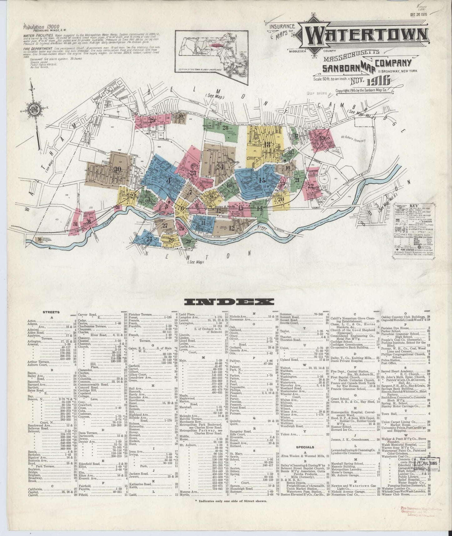 Sanborn Fire Insurance Map from Watertown, Middlesex County, Massachusetts. (1916) – Historic Sanborn Fire Insurance Map Print
