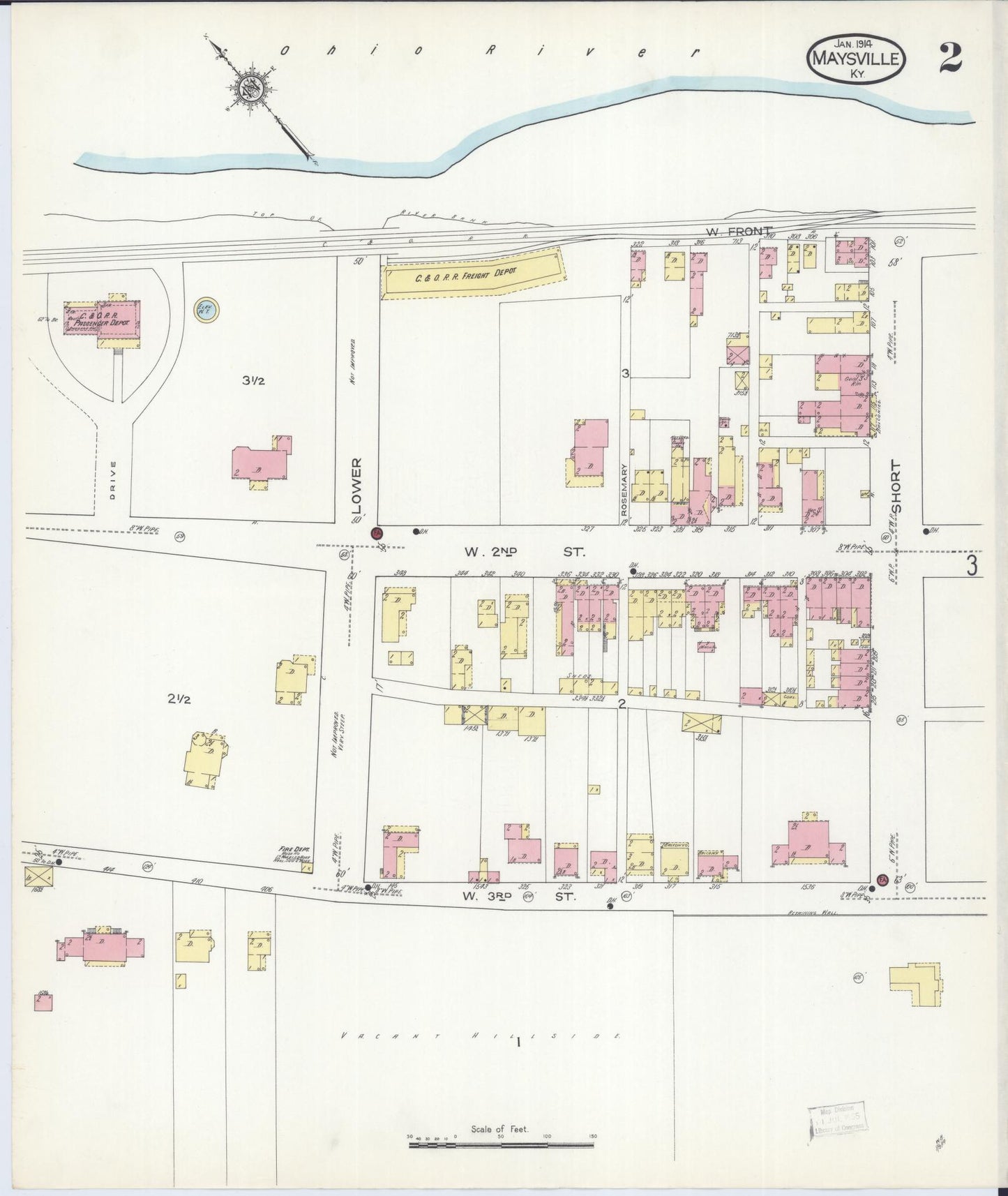 Sanborn Fire Insurance Map from Maysville, Mason County, Kentucky (1914), Sheet #0002 - Historic Sanborn Fire Insurance Map Print, vintage old map wall art, antique decor, genealogy gift, Kentucky Kentucky map