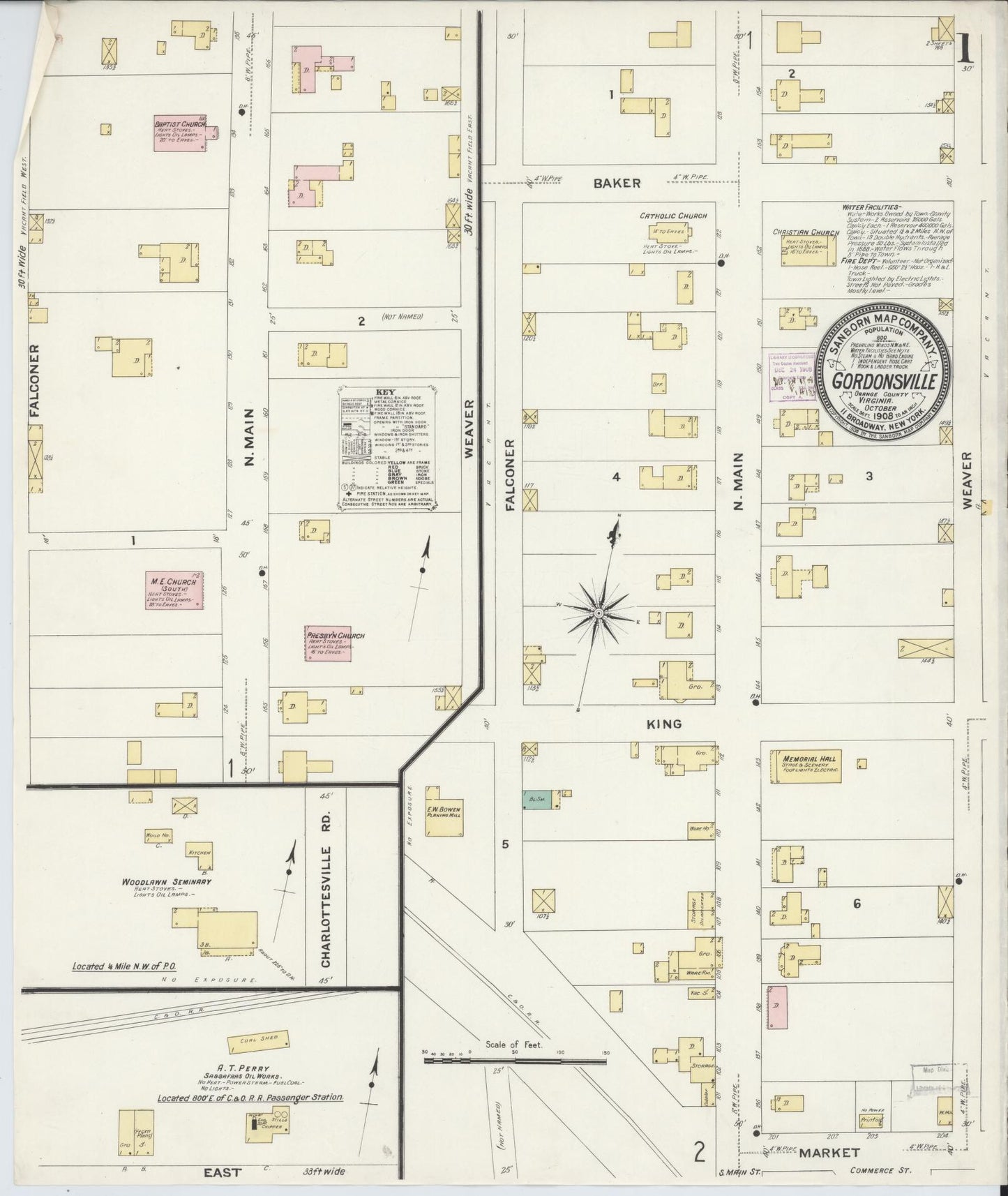 Sanborn Fire Insurance Map from Gordonsville, Orange County, Virginia. (1908) – Historic Sanborn Fire Insurance Map Print