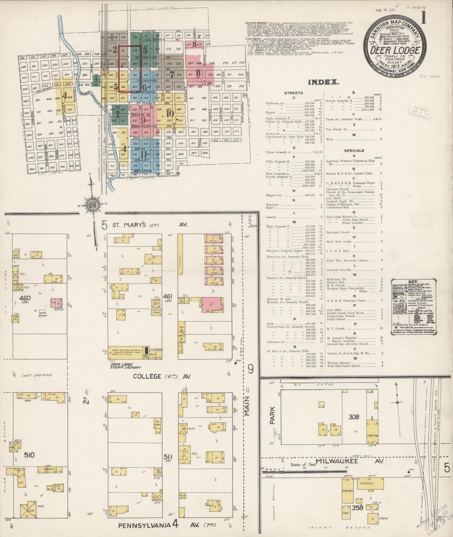 Sanborn Fire Insurance Map from Deer Lodge, Powell County, Montana. (1912) – Historic Sanborn Fire Insurance Map Print
