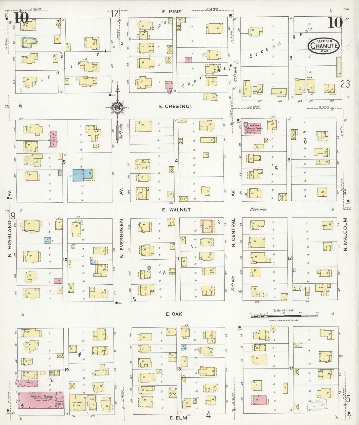 Sanborn Fire Insurance Map from Chanute, Neosho County, Kansas (1924), Sheet #0010 - Historic Sanborn Fire Insurance Map Print, vintage old map wall art, antique decor, genealogy gift, Kansas Kansas map