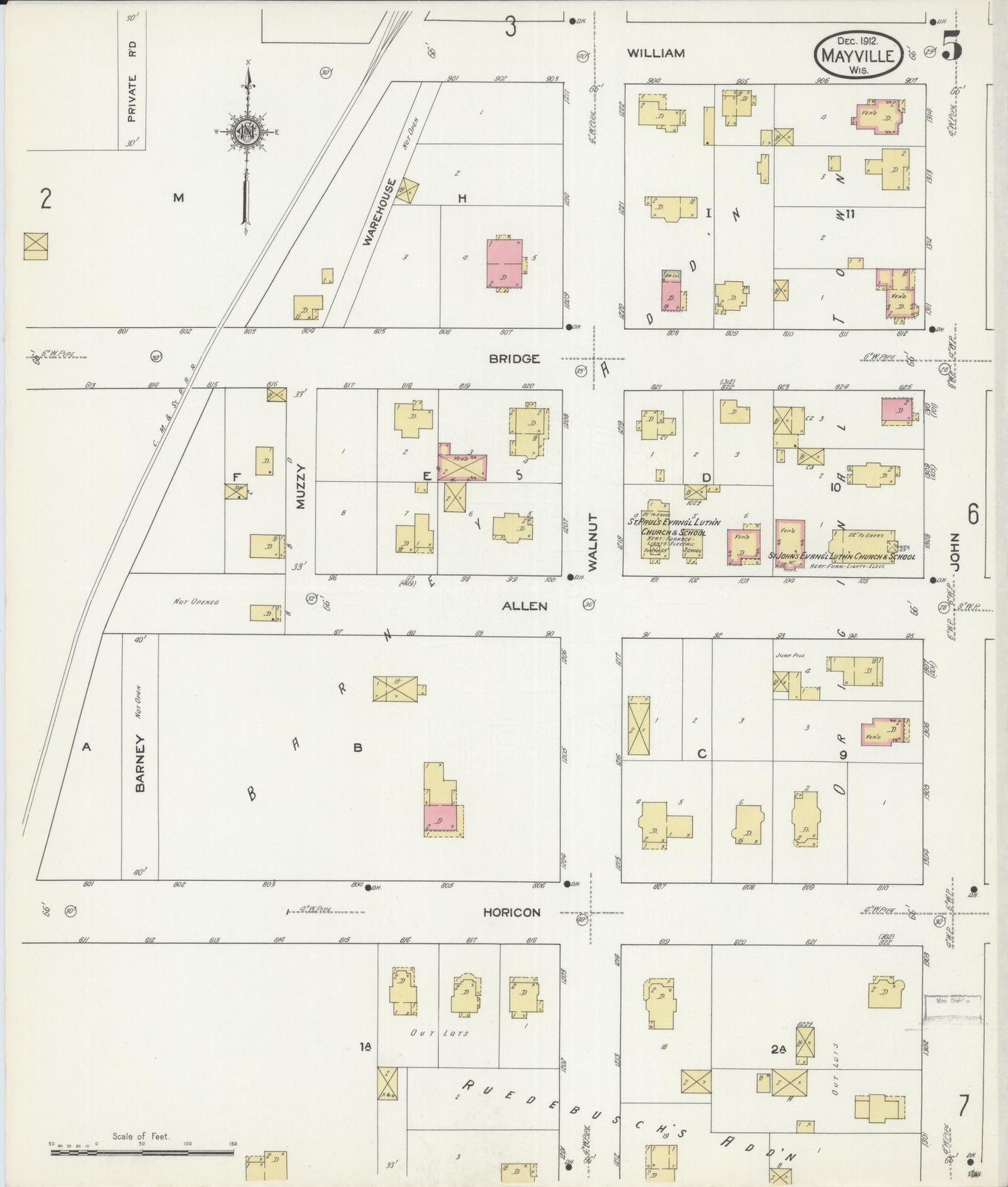Sanborn Fire Insurance Map from Mayville, Dodge County, Wisconsin (1912), Sheet #0005 - Historic Sanborn Fire Insurance Map Print, vintage old map wall art, antique decor, genealogy gift, Wisconsin Wisconsin map