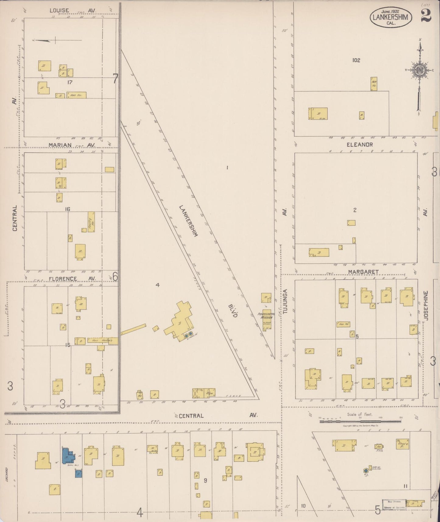 Sanborn Fire Insurance Map from Lankershim, Los Angeles County, California (1922), Sheet #0002 - Historic Sanborn Fire Insurance Map Print, vintage old map wall art, antique decor, genealogy gift, California California map