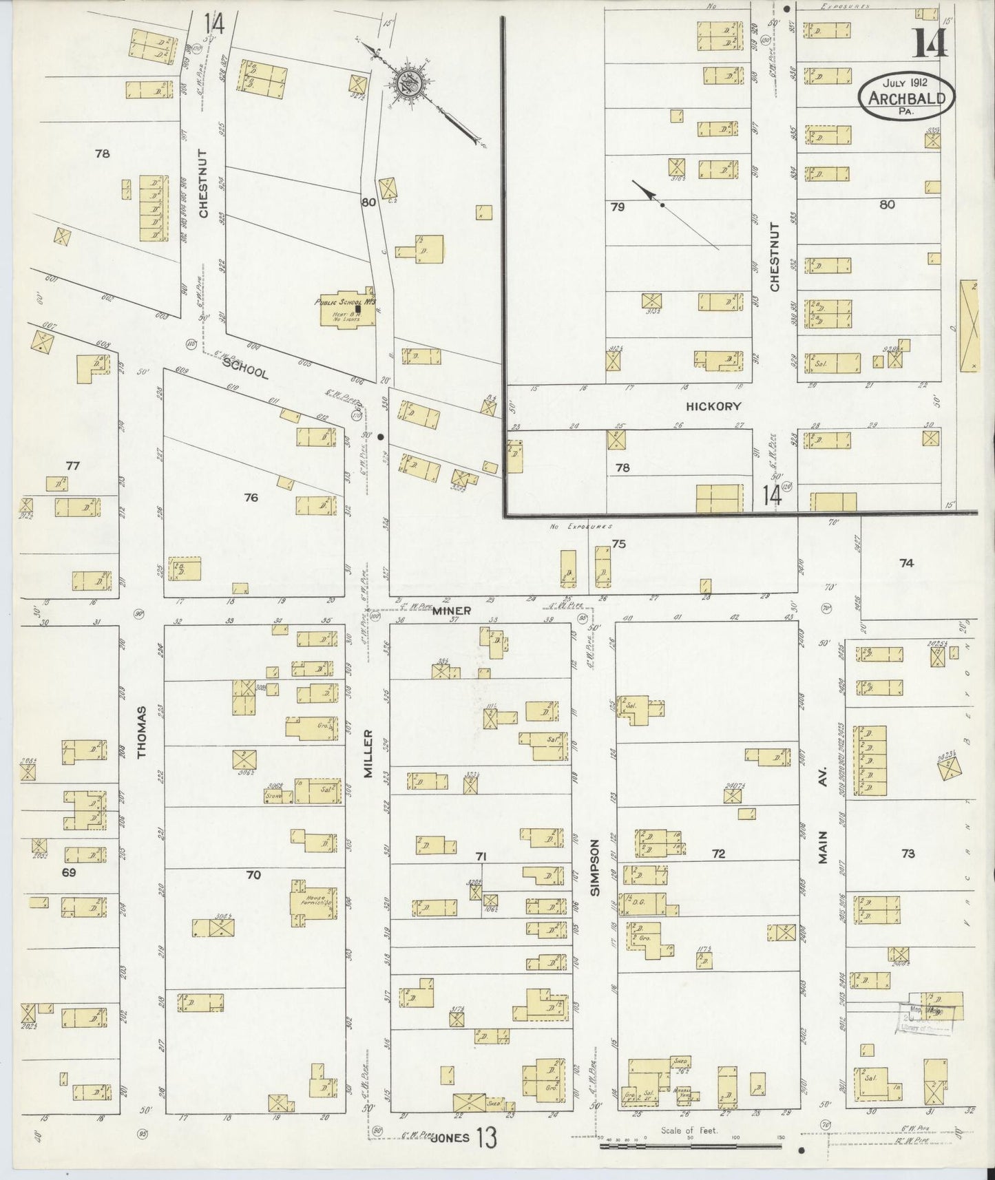 Sanborn Fire Insurance Map from Archbald, Lackawanna County, Pennsylvania (1912), Sheet #0014 - Historic Sanborn Fire Insurance Map Print, vintage old map wall art, antique decor, genealogy gift, Pennsylvania Pennsylvania map