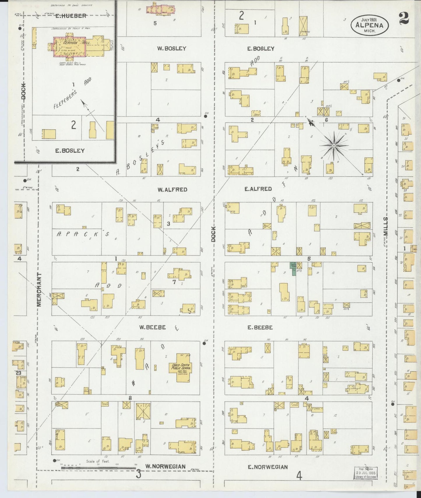Sanborn Fire Insurance Map from Alpena, Alpena County, Michigan (1901), Sheet #0002 - Historic Sanborn Fire Insurance Map Print, vintage old map wall art, antique decor, genealogy gift, Michigan Michigan map
