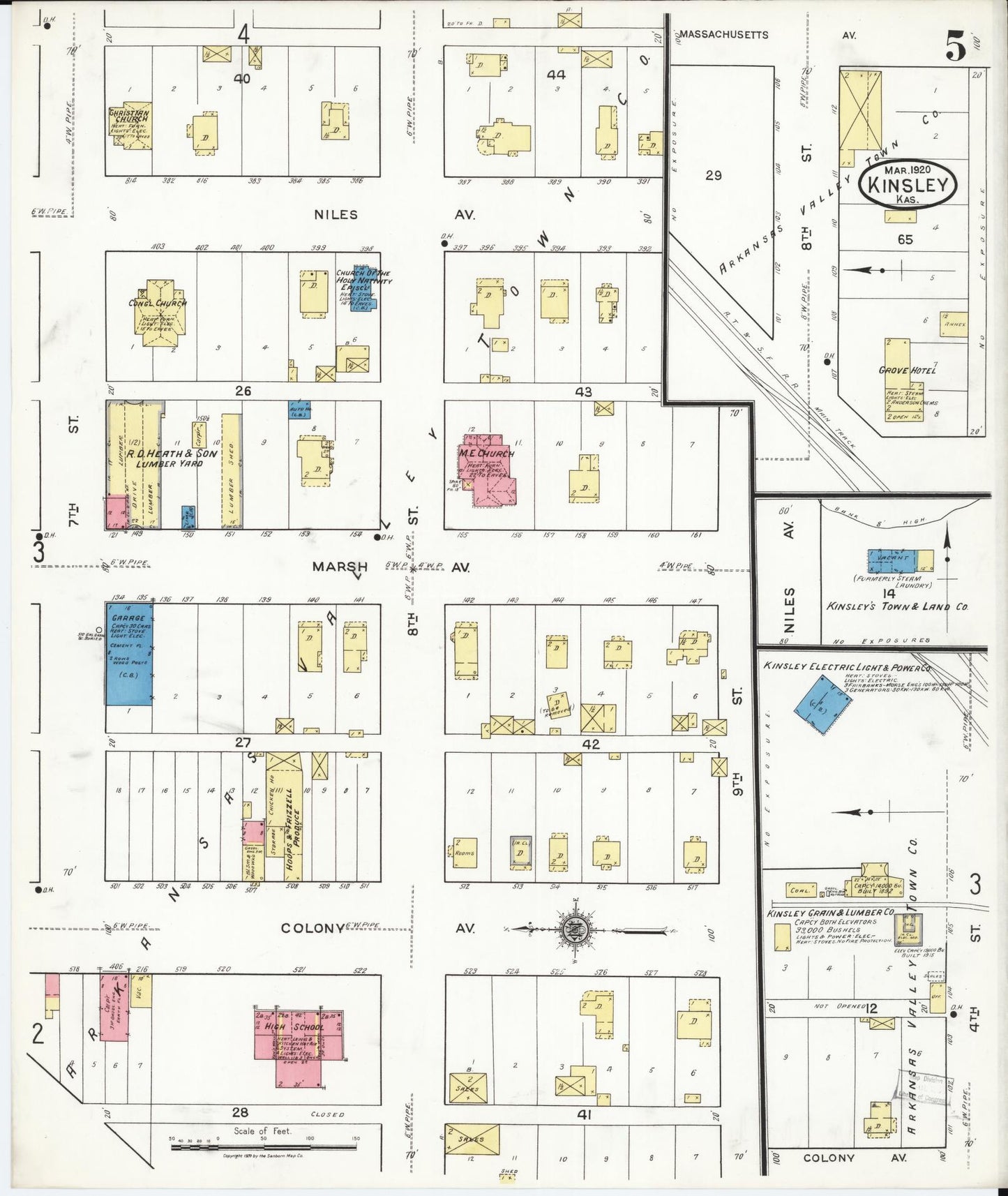 Sanborn Fire Insurance Map from Kinsley, Edwards County, Kansas (1920), Sheet #0005 - Historic Sanborn Fire Insurance Map Print, vintage old map wall art, antique decor, genealogy gift, Kansas Kansas map