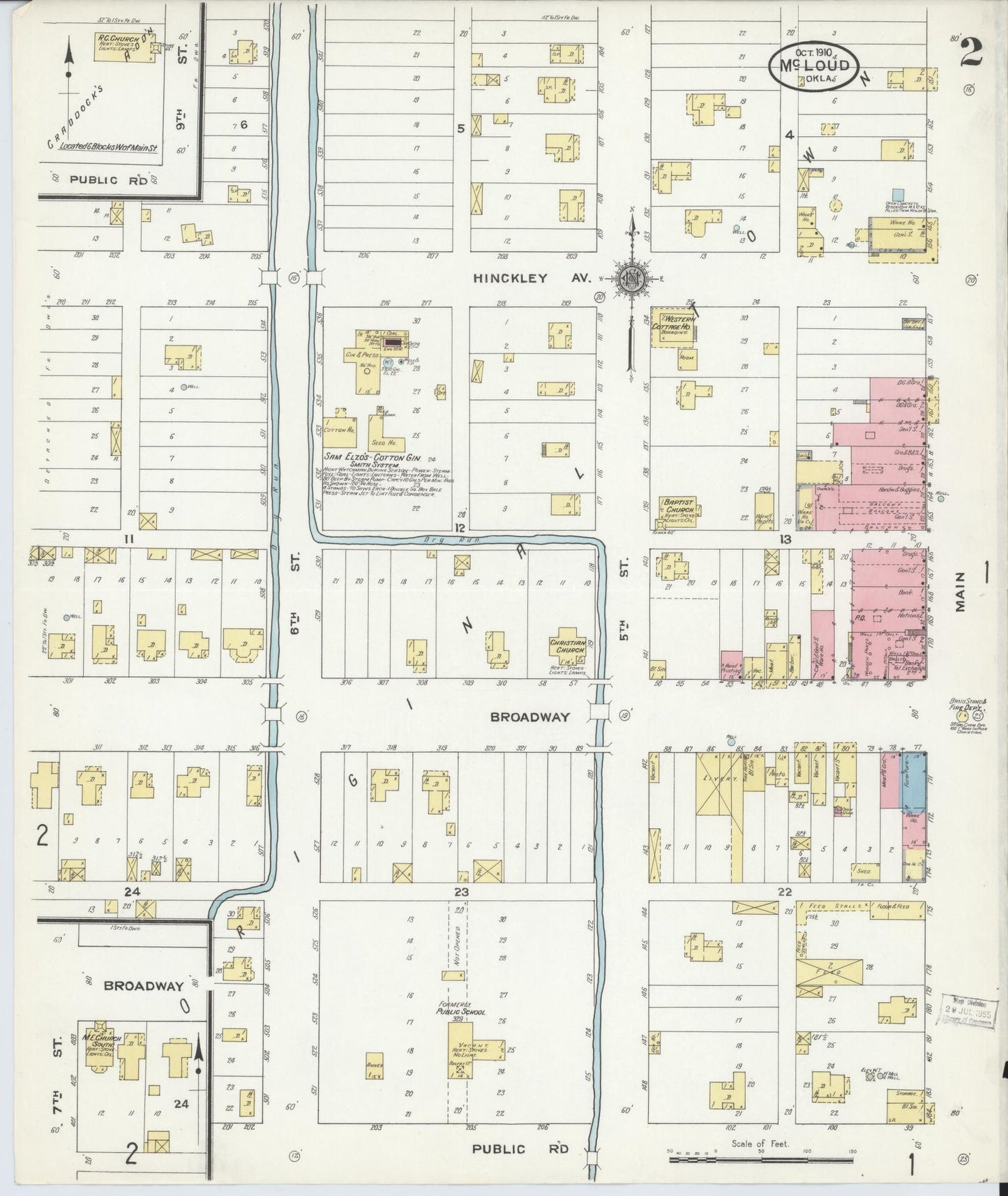 Sanborn Fire Insurance Map from McLoud, Pottawatomie County, Oklahoma (1910), Sheet #0002 - Complete Map Set gallery image, historic Sanborn map, vintage wall art, Oklahoma Oklahoma