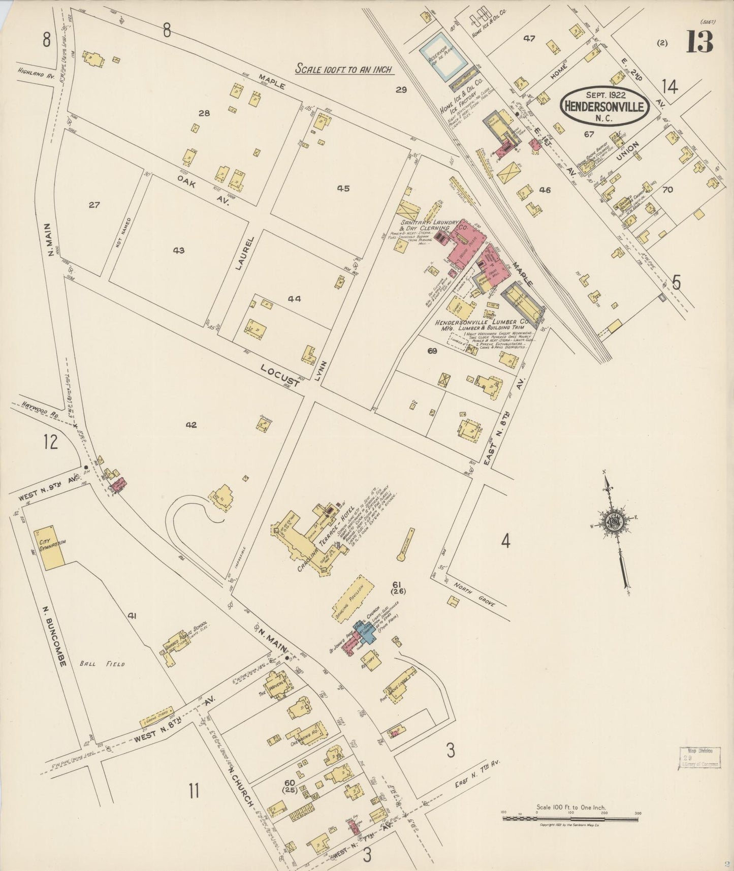 Sanborn Fire Insurance Map from Hendersonville, Henderson County, North Carolina (1922), Sheet #0013 - Historic Sanborn Fire Insurance Map Print, vintage old map wall art, antique decor, genealogy gift, North Carolina North Carolina map