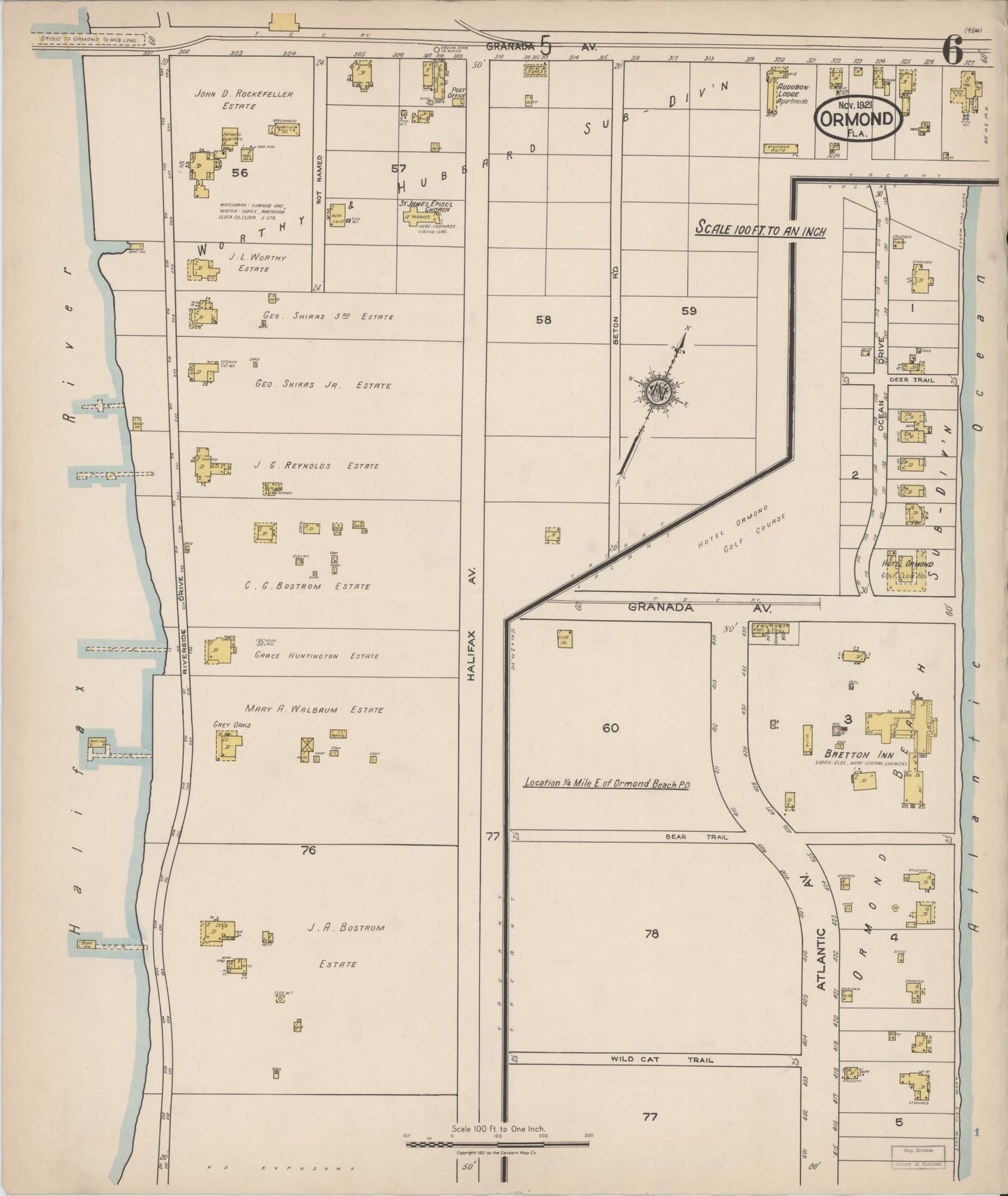Sanborn Fire Insurance Map from Ormond, Volusia County, Florida (1921), Sheet #0006 - Complete Map Set gallery image, historic Sanborn map, vintage wall art, Florida Florida