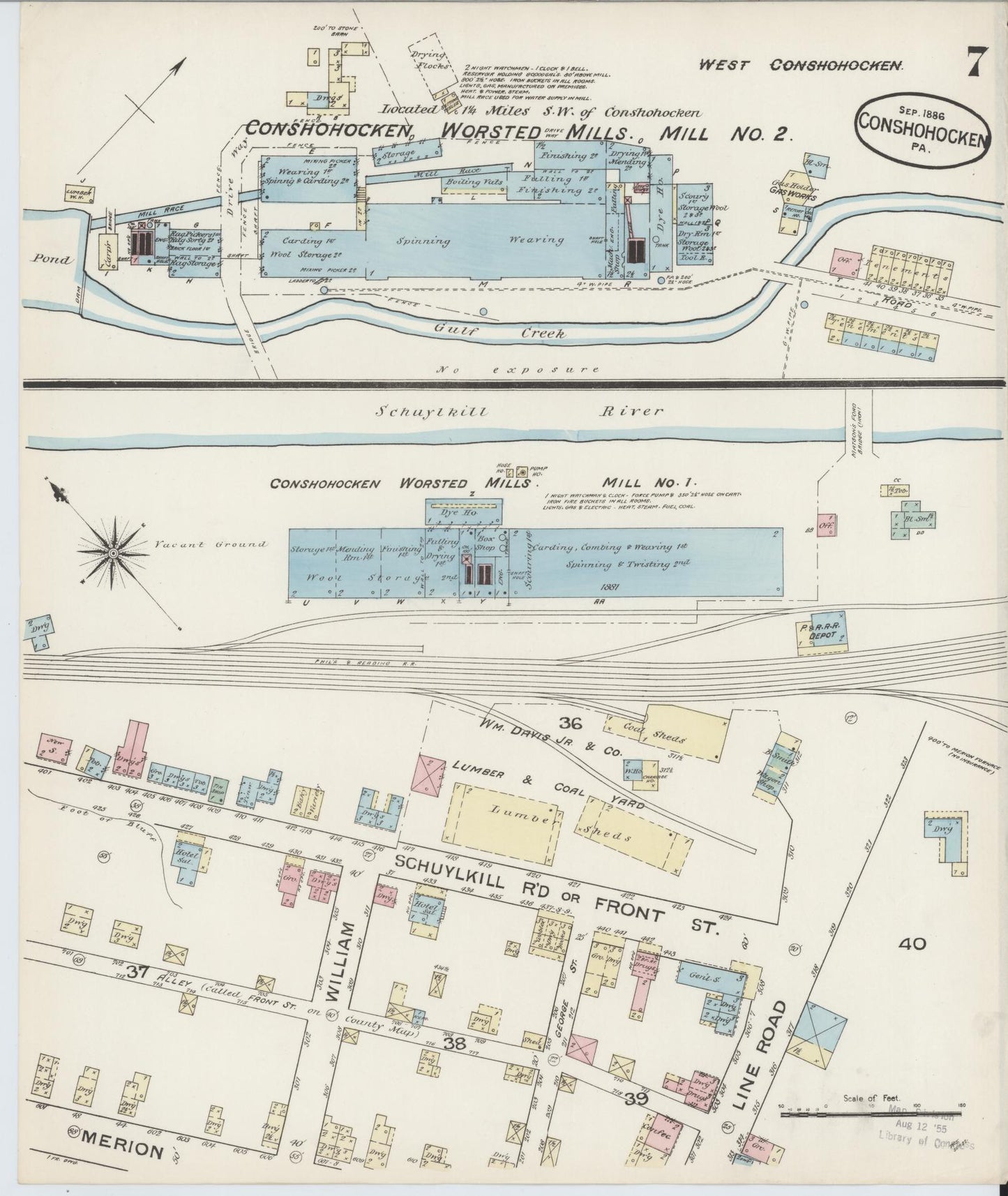 Sanborn Fire Insurance Map from Conshohocken, Montgomery County, Pennsylvania (1886), Sheet #0007 - Historic Sanborn Fire Insurance Map Print, vintage old map wall art, antique decor, genealogy gift, Pennsylvania Pennsylvania map