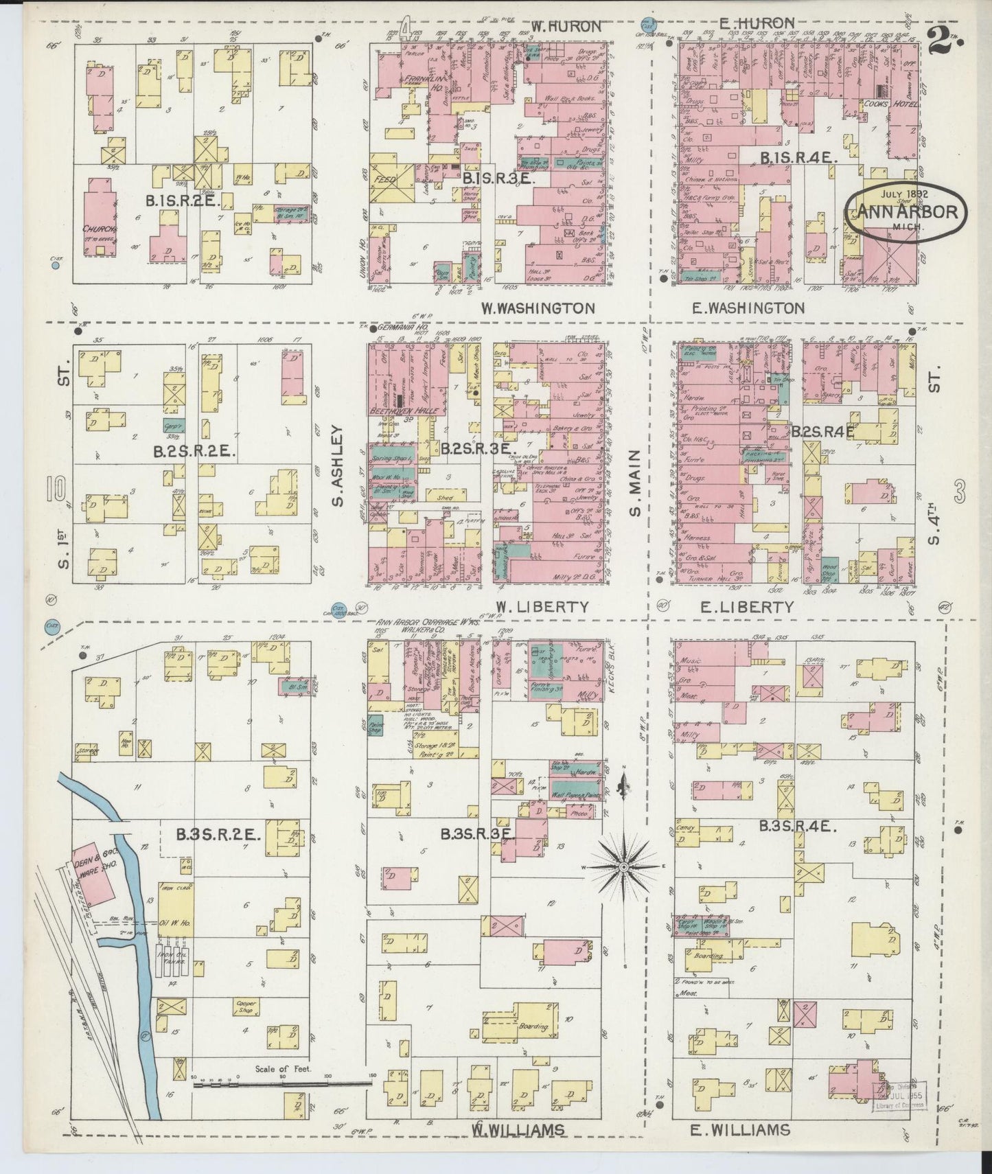 Sanborn Fire Insurance Map from Ann Arbor, Washtenaw County, Michigan (1892), Sheet #0002 - Historic Sanborn Fire Insurance Map Print, vintage old map wall art, antique decor, genealogy gift, Michigan Michigan map