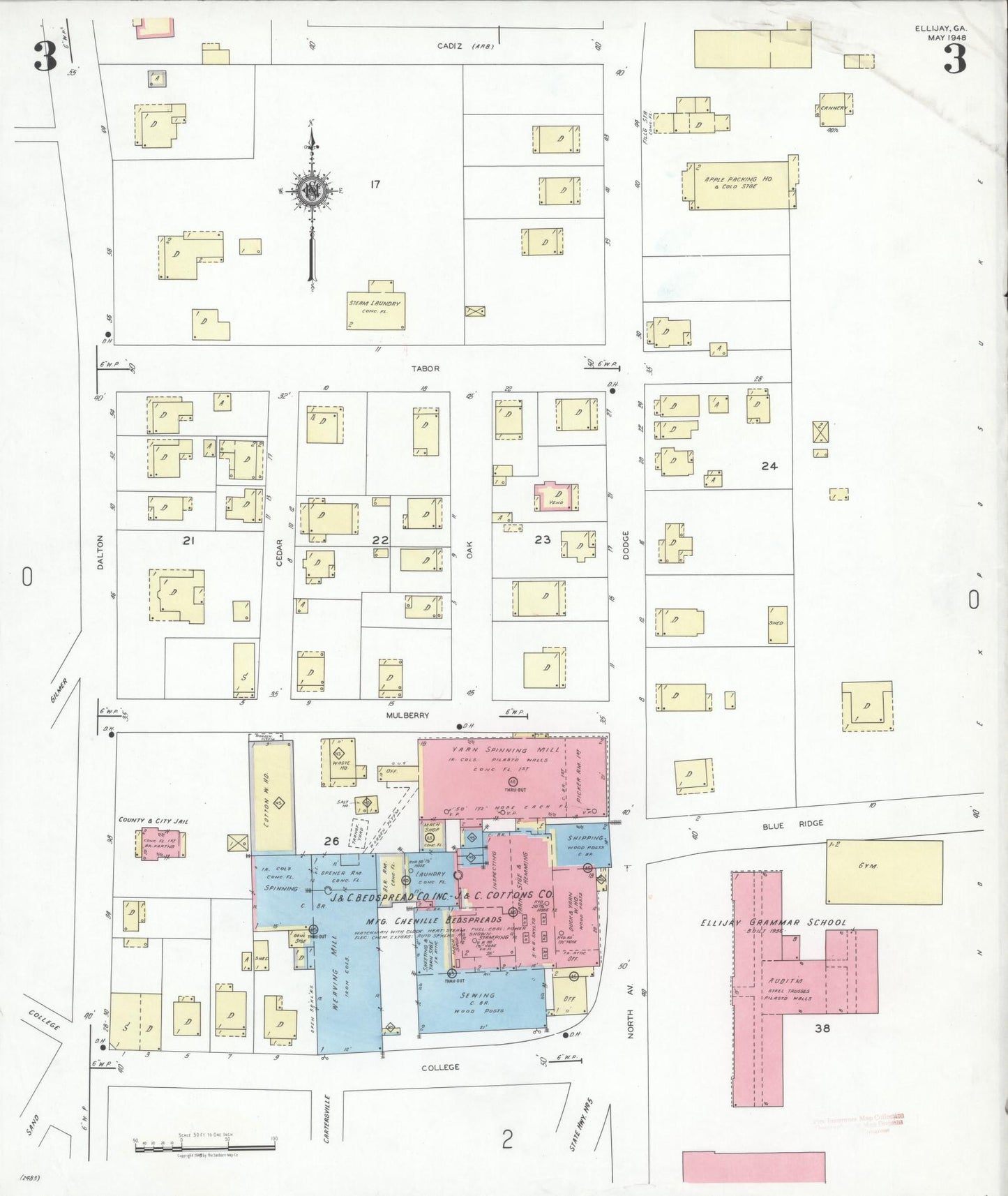 Sanborn Fire Insurance Map from Ellijay, Gilmer County, Georgia (1948), Sheet #0003 - Historic Sanborn Fire Insurance Map Print, vintage old map wall art, antique decor, genealogy gift, Georgia Georgia map