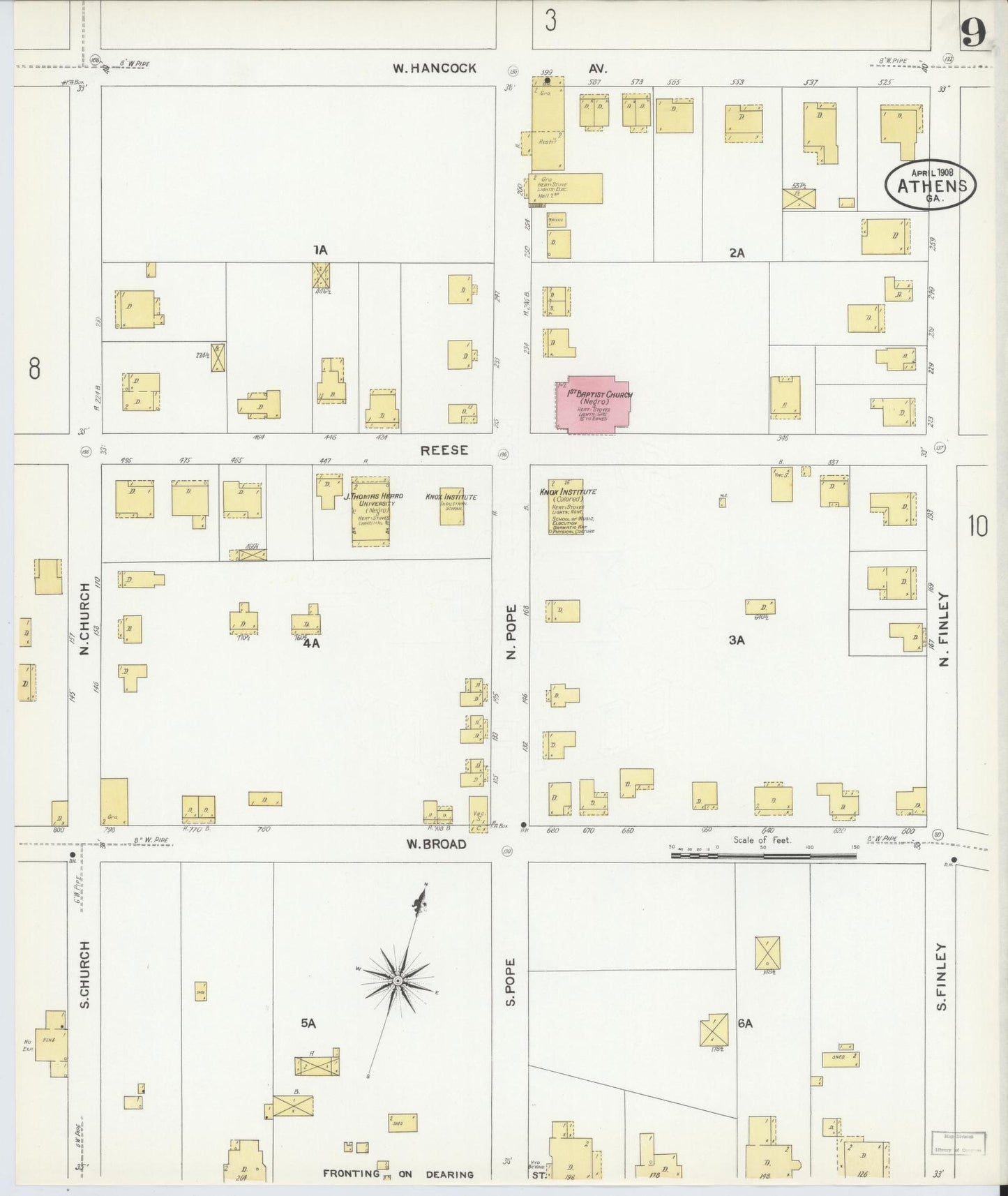 Sanborn Fire Insurance Map from Athens, Clarke County, Georgia (1908), Sheet #0009 - Historic Sanborn Fire Insurance Map Print, vintage old map wall art, antique decor, genealogy gift, Georgia Georgia map