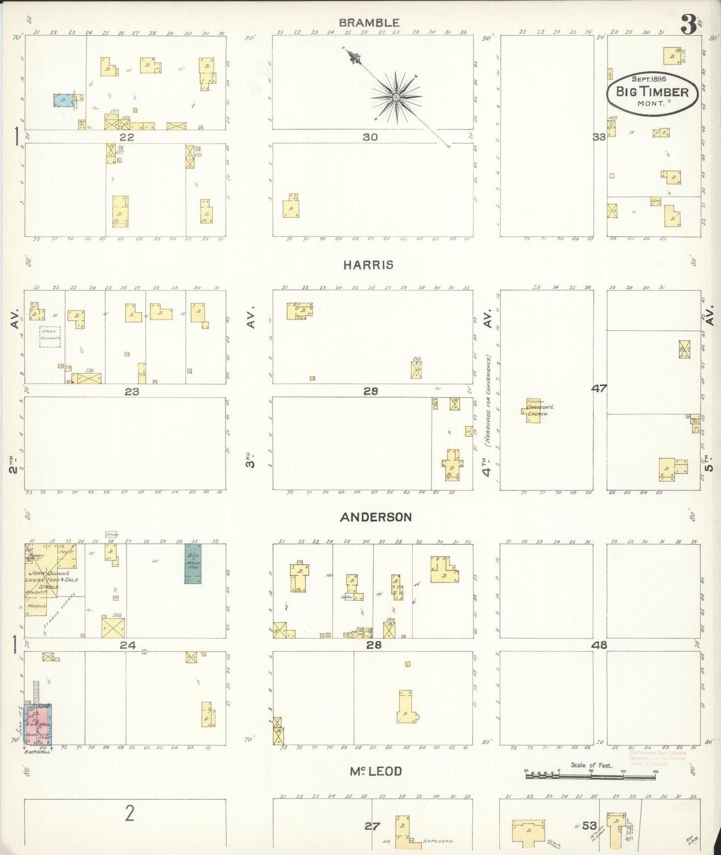 Sanborn Fire Insurance Map from Big Timber, Sweet Grass County, Montana (1896), Sheet #0003 - Complete Map Set gallery image, historic Sanborn map, vintage wall art, Montana Montana