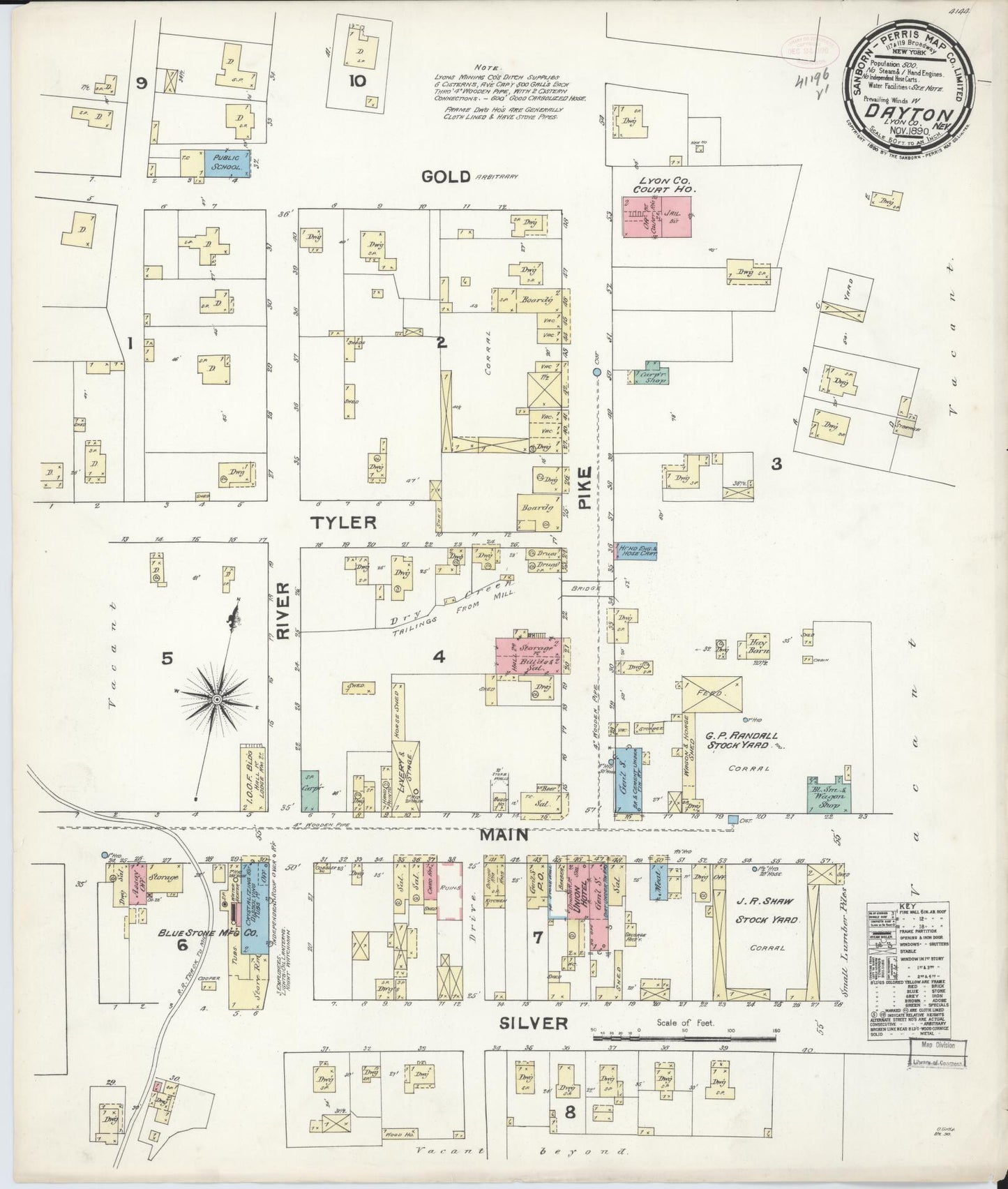 Sanborn Fire Insurance Map from Dayton, Lyon County, Nevada (1890), Sheet #0001 - Historic Sanborn Fire Insurance Map Print, vintage old map wall art, antique decor, genealogy gift, Nevada Nevada map
