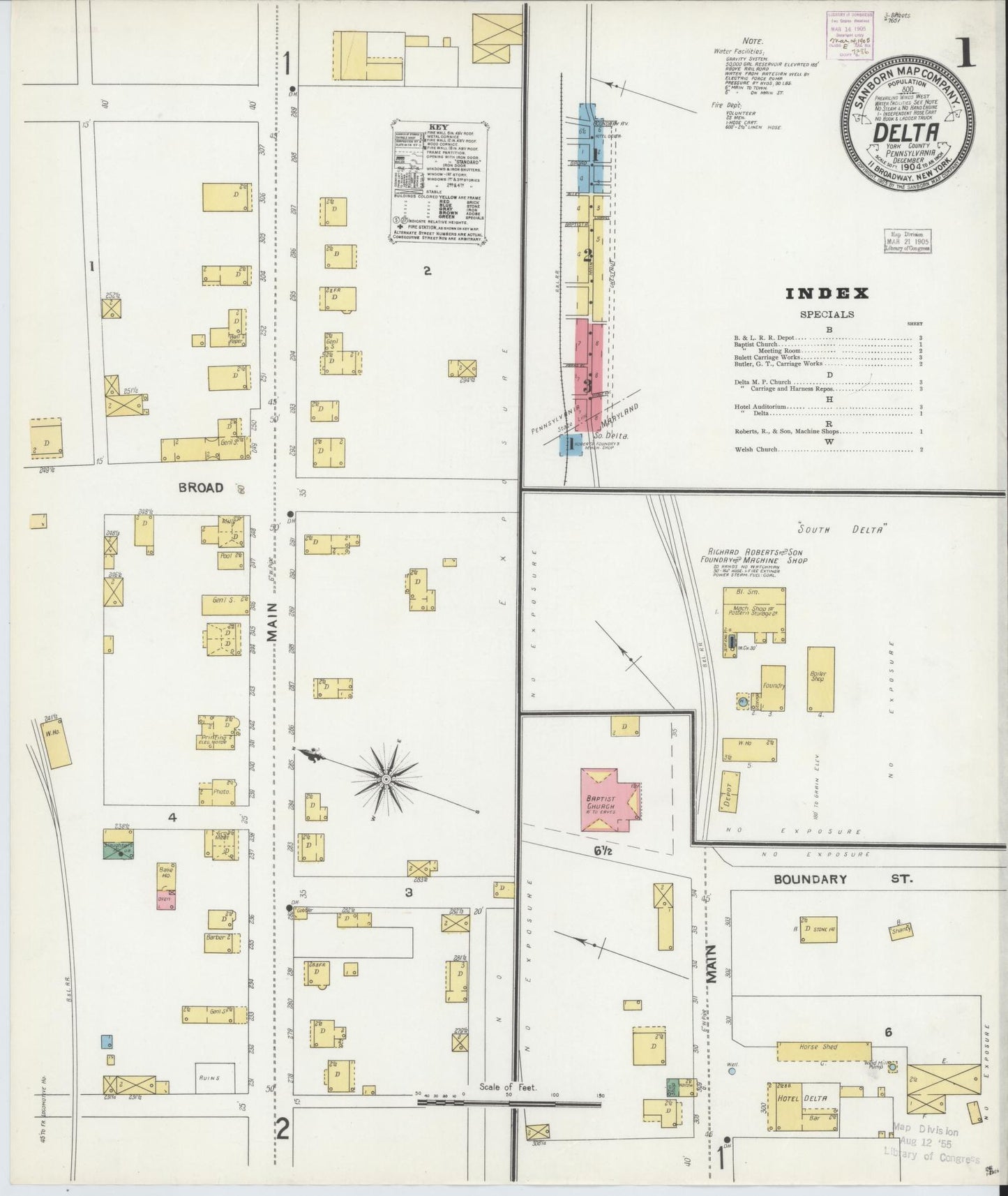 Sanborn Fire Insurance Map from Delta, York County, Pennsylvania (1904), Sheet #0001 - Historic Sanborn Fire Insurance Map Print, vintage old map wall art, antique decor, genealogy gift, Pennsylvania Pennsylvania map