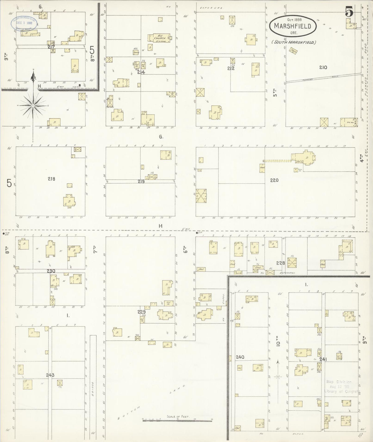 Sanborn Fire Insurance Map from Marshfield, Coos County, Oregon (1898), Sheet #0005 - Historic Sanborn Fire Insurance Map Print, vintage old map wall art, antique decor, genealogy gift, Oregon Oregon map