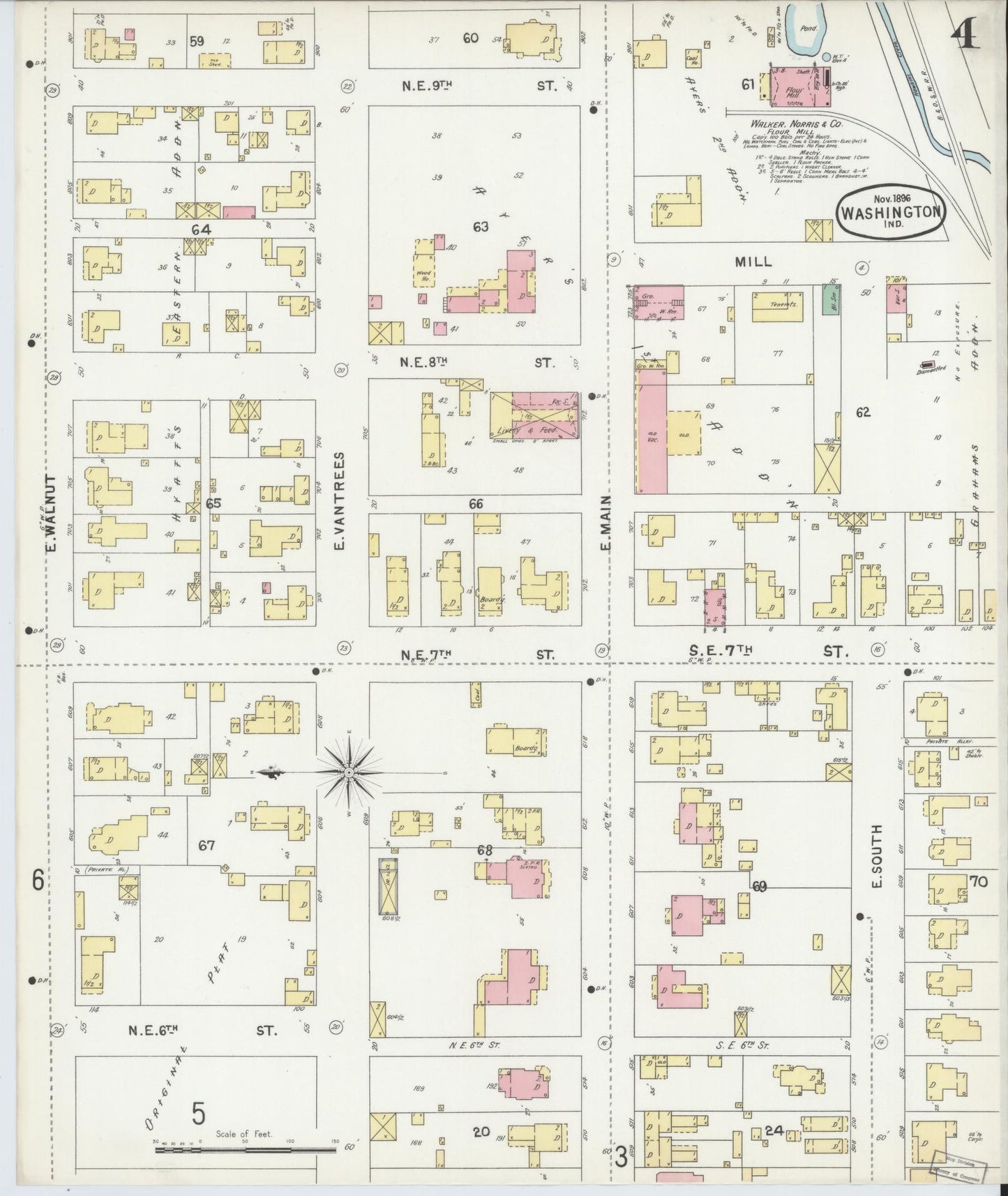 Sanborn Fire Insurance Map from Washington, Daviess County, Indiana (1896), Sheet #0004 - Historic Sanborn Fire Insurance Map Print, vintage old map wall art, antique decor, genealogy gift, Washington Washington map