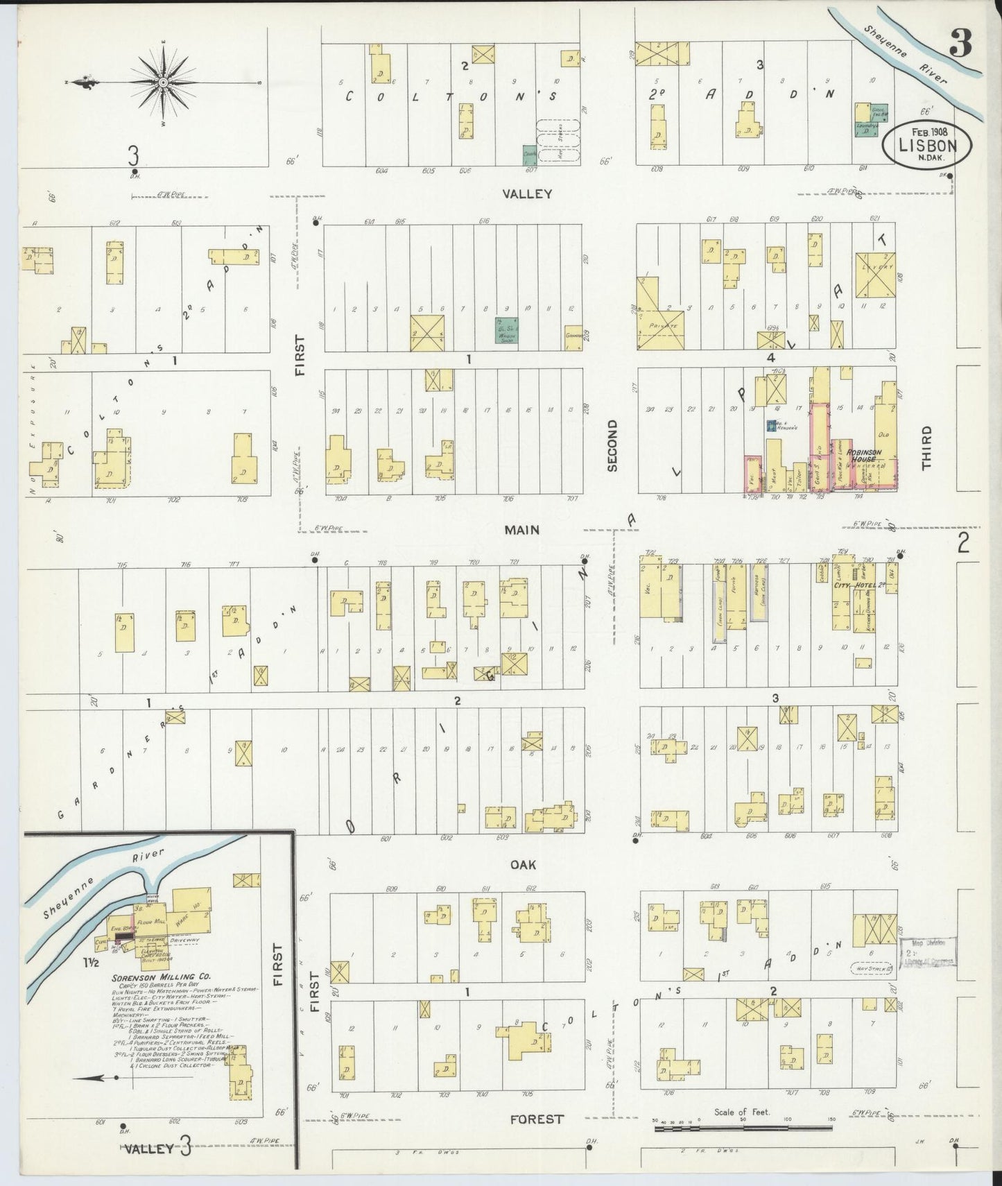 Sanborn Fire Insurance Map from Lisbon, Ransom County, North Dakota (1908), Sheet #0003 - Historic Sanborn Fire Insurance Map Print, vintage old map wall art, antique decor, genealogy gift, North Dakota North Dakota map