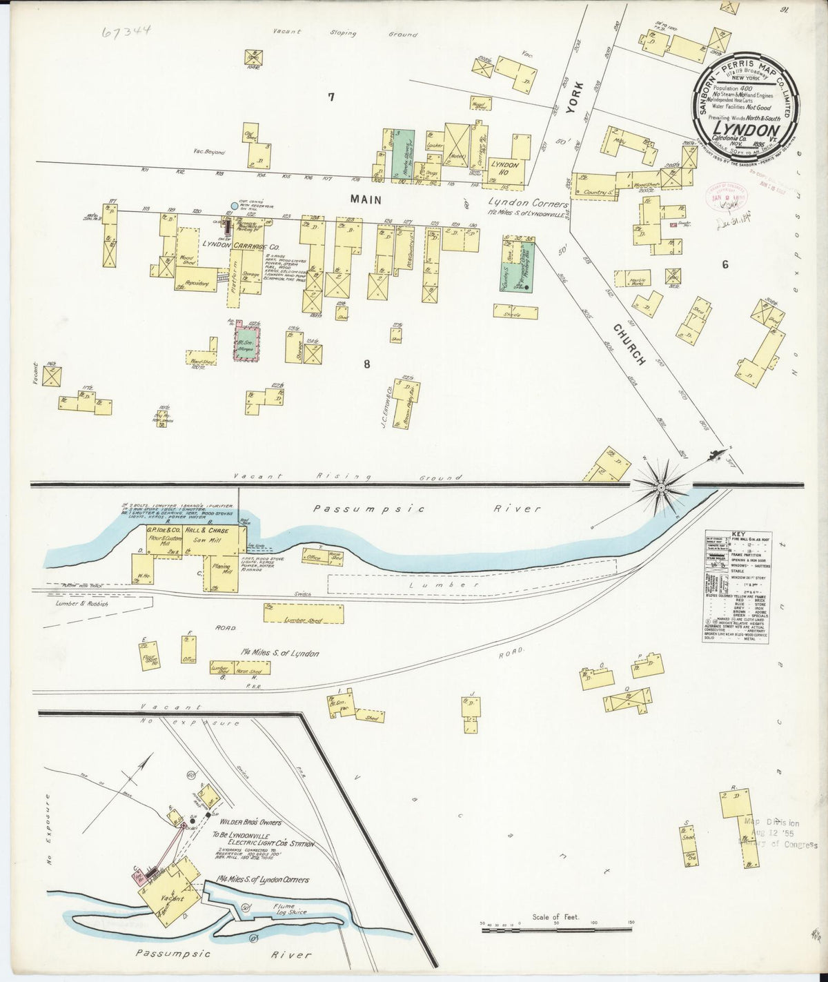 Sanborn Fire Insurance Map from Lyndon, Caledonia County, Vermont (1895), Sheet #0001 - Historic Sanborn Fire Insurance Map Print, vintage old map wall art, antique decor, genealogy gift, Vermont Vermont map