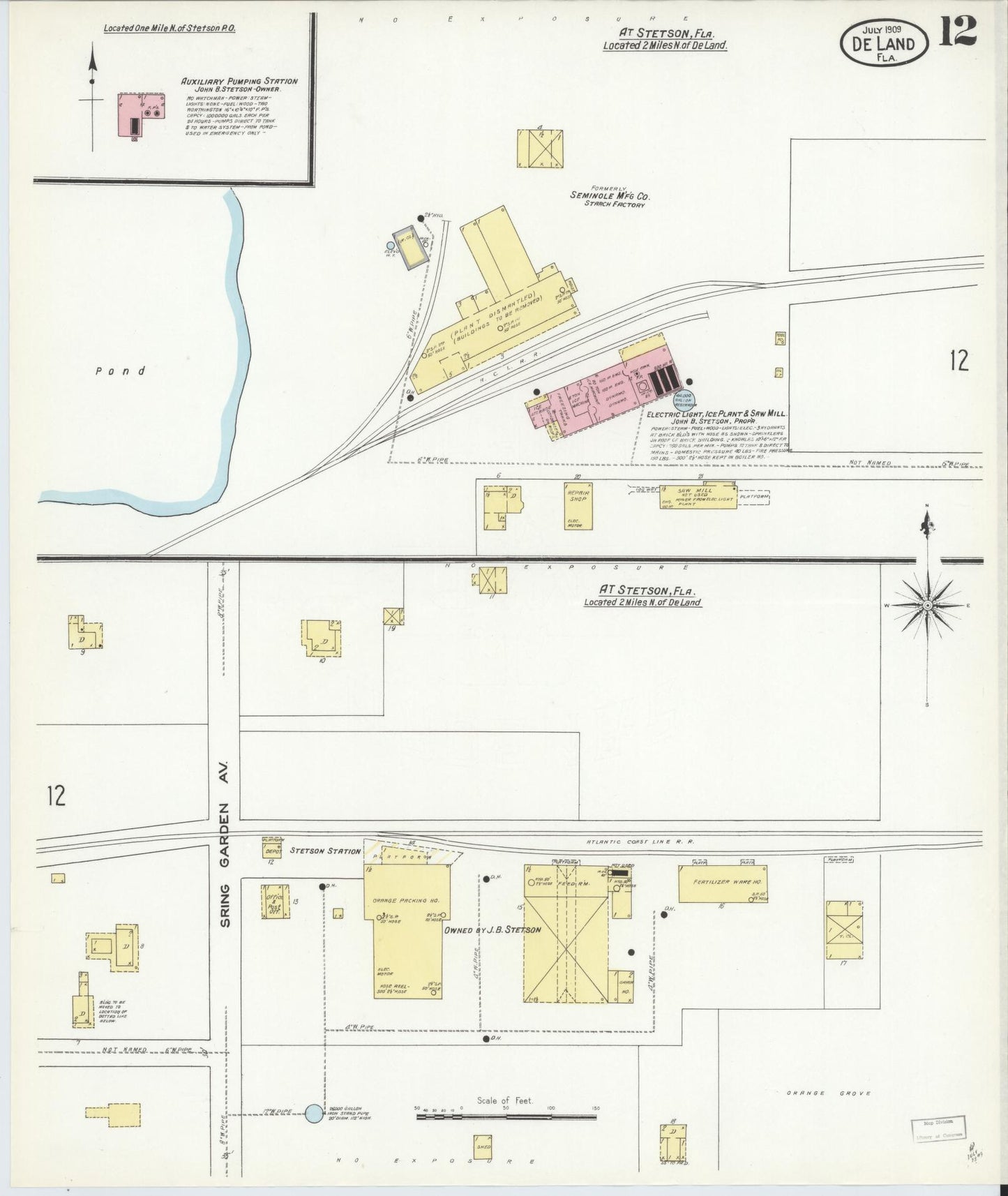 Sanborn Fire Insurance Map from De Land, Volusia County, Florida (1909), Sheet #0012 - Complete Map Set gallery image, historic Sanborn map, vintage wall art, Florida Florida