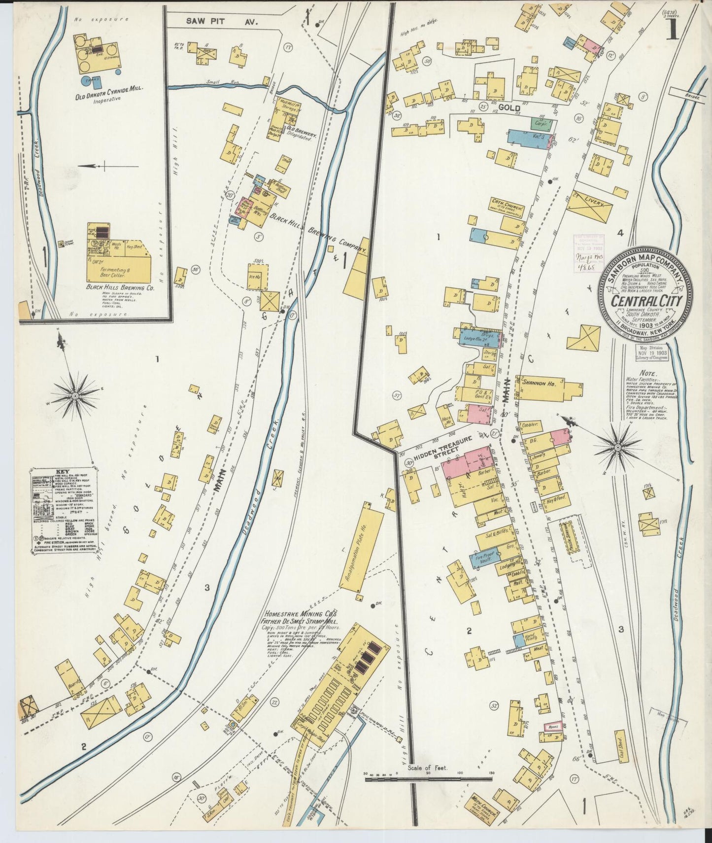 Sanborn Fire Insurance Map from Central City, Lawrence County, South Dakota (1903), Sheet #0001 - Historic Sanborn Fire Insurance Map Print, vintage old map wall art, antique decor, genealogy gift, South Dakota South Dakota map