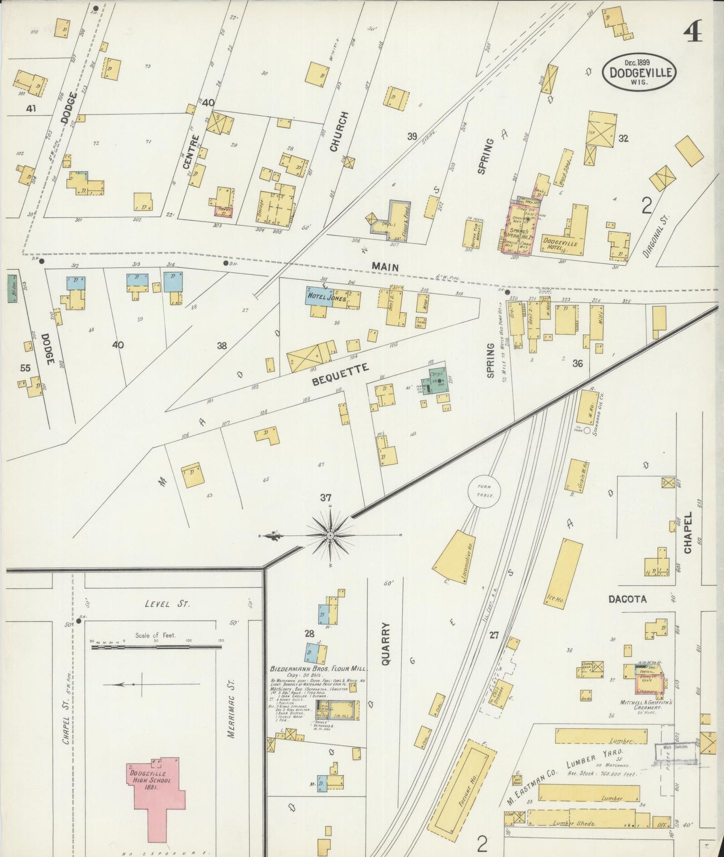 Sanborn Fire Insurance Map from Dodgeville, Iowa County, Wisconsin (1899), Sheet #0004 - Historic Sanborn Fire Insurance Map Print, vintage old map wall art, antique decor, genealogy gift, Wisconsin Wisconsin map